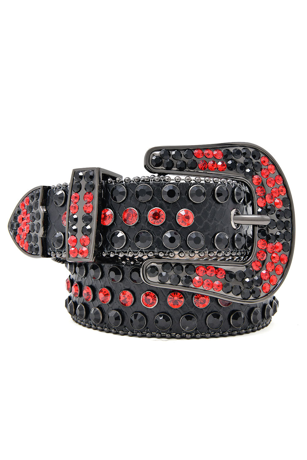 Barabas Men's Jewels Rhinestone Stone Buckle Leather Belt BK817 Red