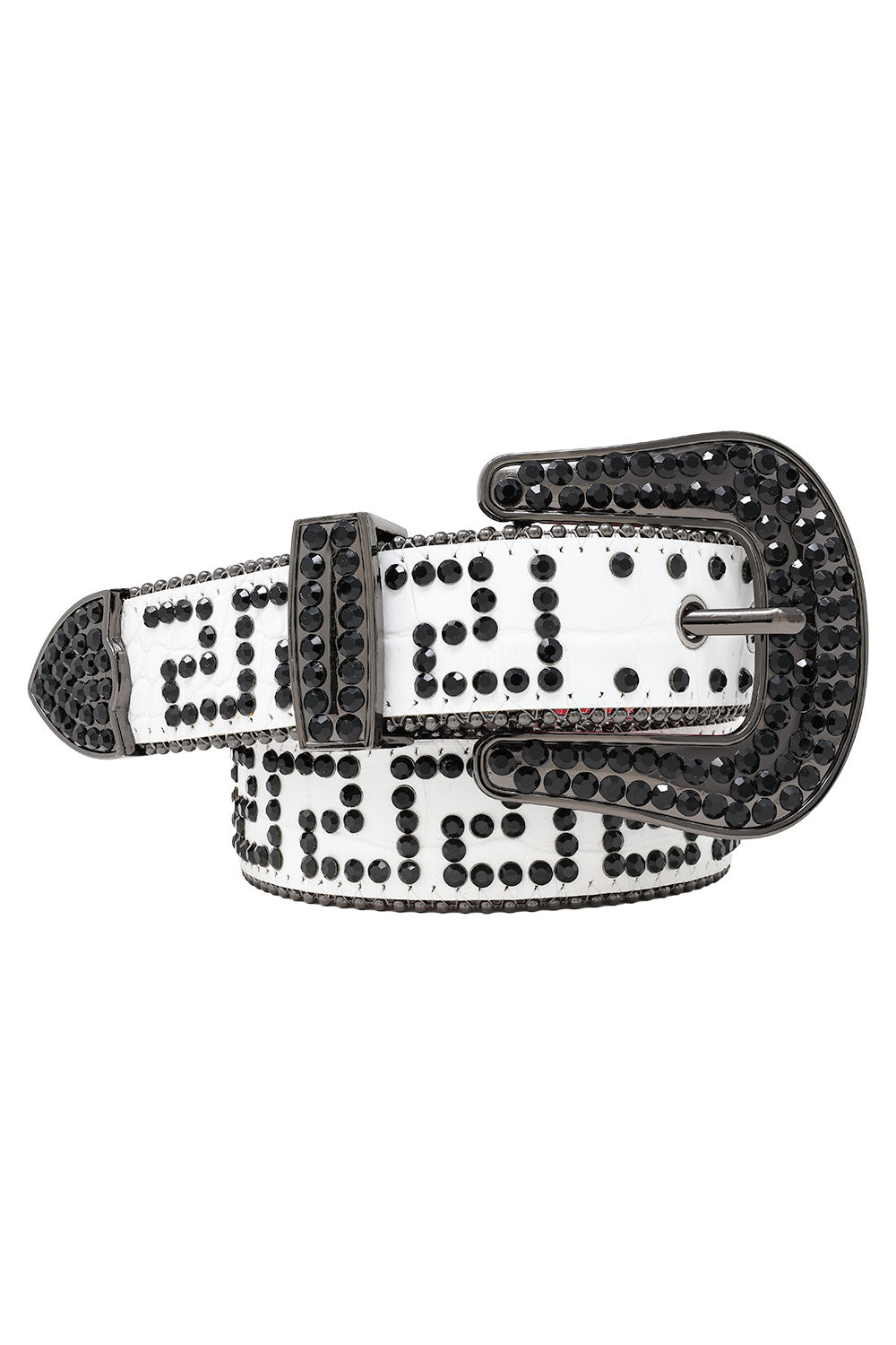 Barabas Men's Greek Key Pattern Rhinestone Leather Belt BK818