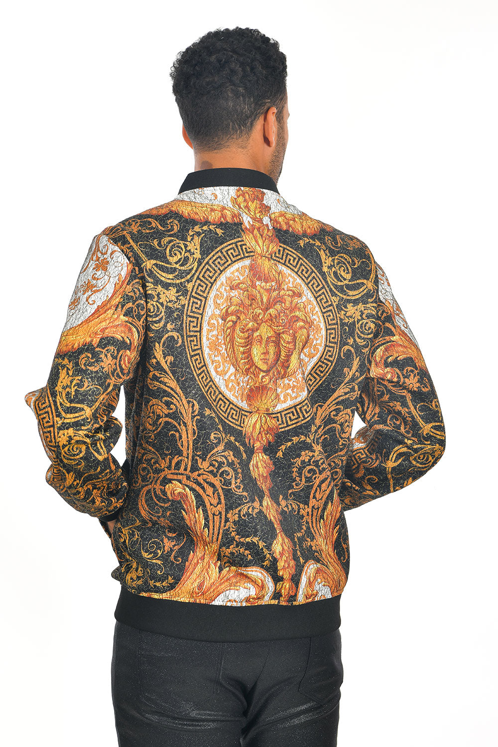 BARABAS Men's Luxury Medusa Baroque Key Printed Bomber Jacket BP659
