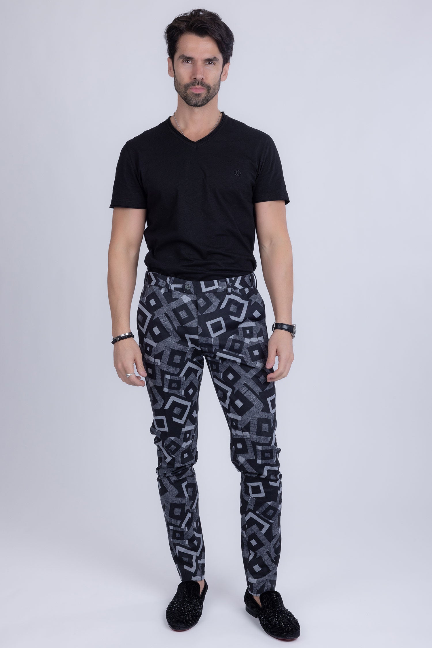 BARABAS men's cube prints checkered plaid navy black chino pants CP148 Black