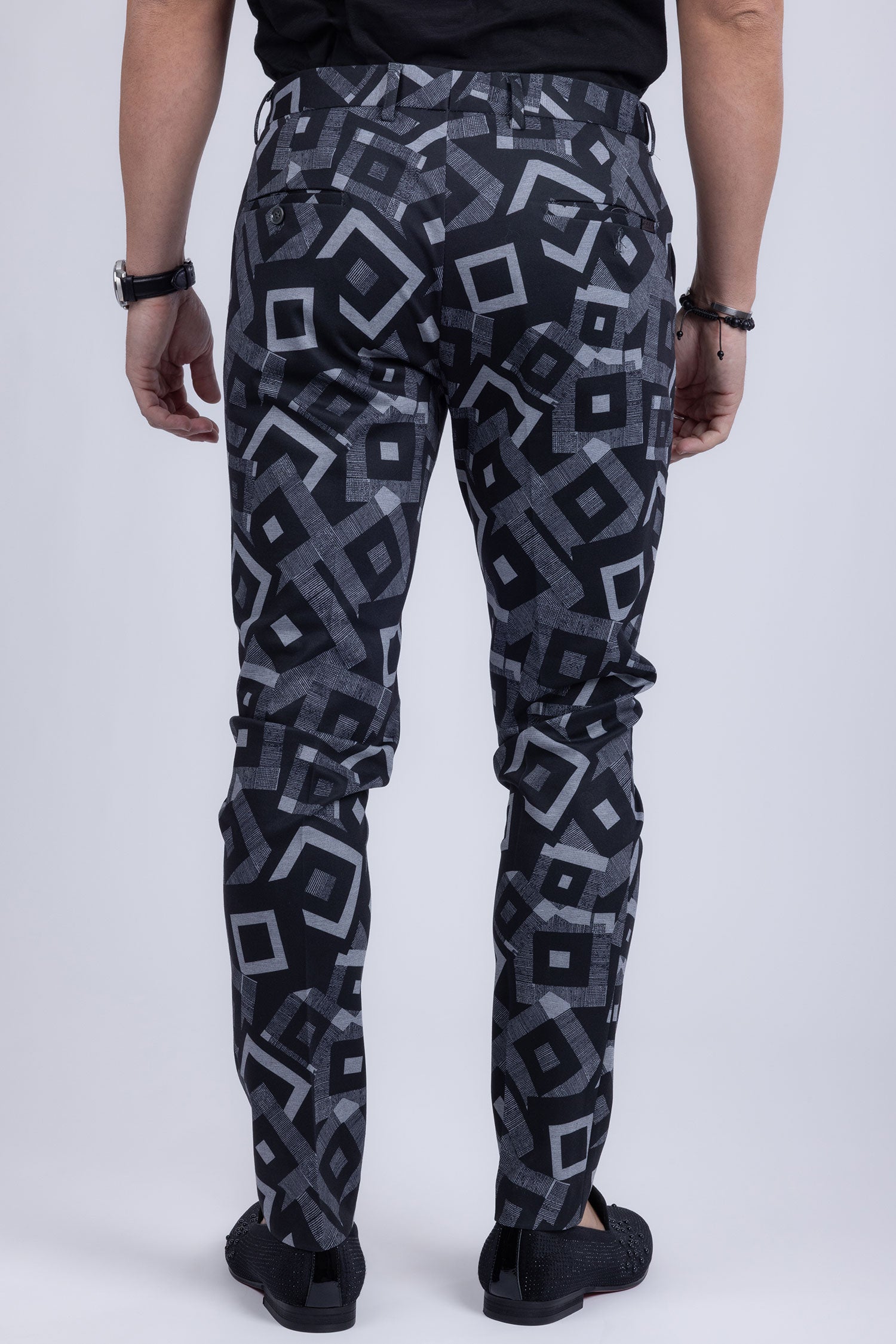 BARABAS men's cube prints checkered plaid navy black chino pants CP148 Black