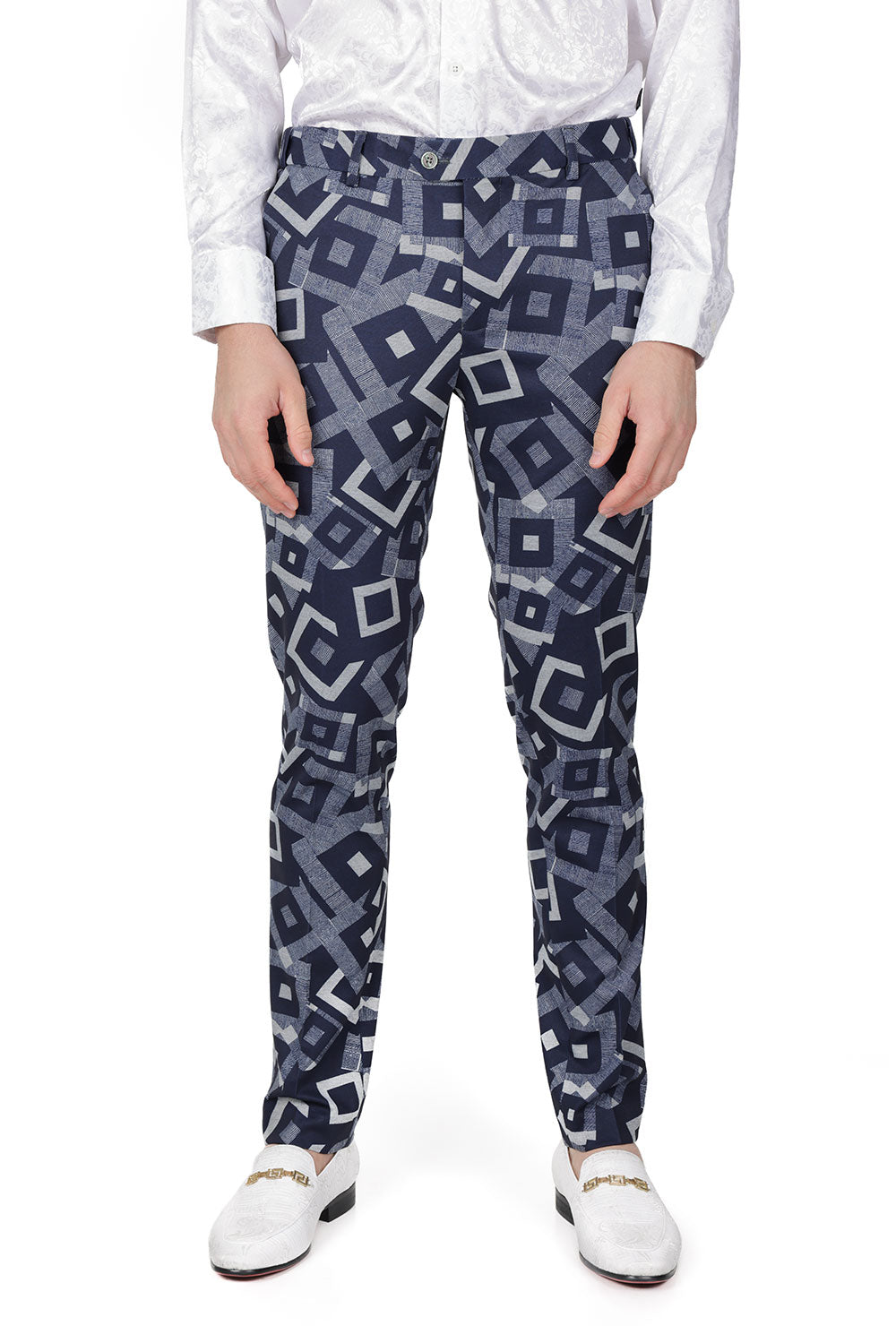 BARABAS men's cube prints checkered plaid navy black chino pants CP148