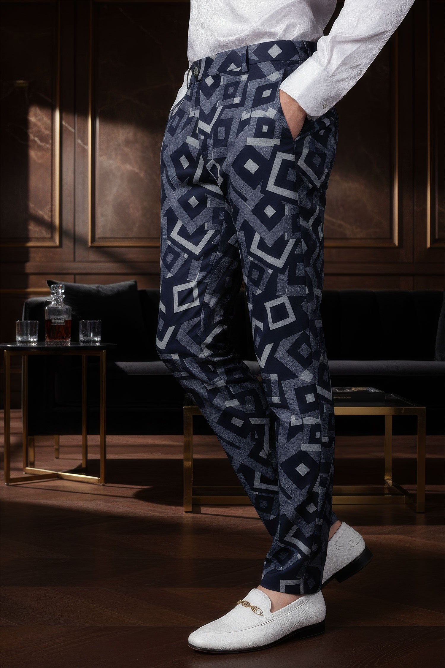 BARABAS men's cube prints checkered plaid navy black chino pants CP148 Navy