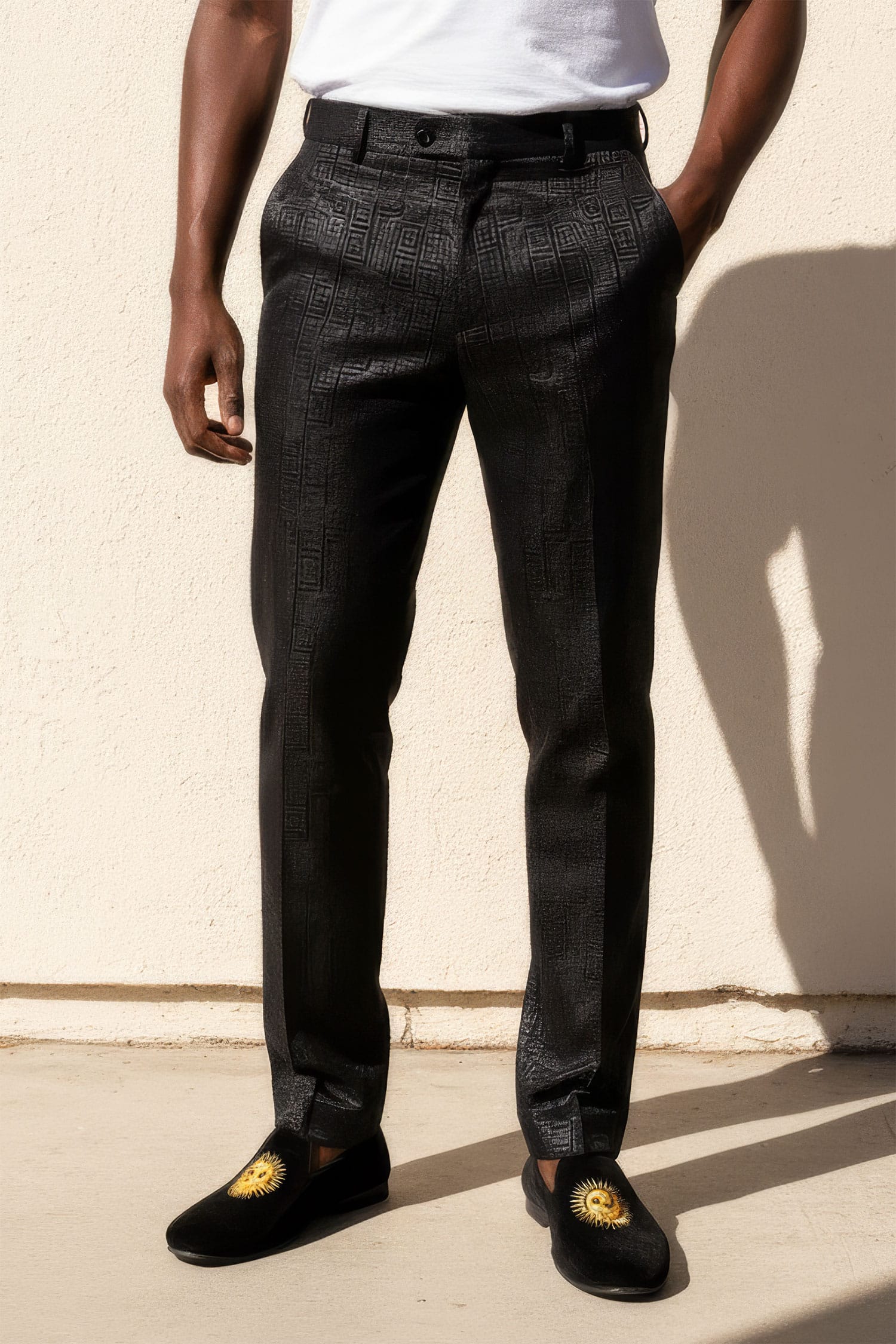 Barabas Men's Luxury Greek Key Pattern Black Chino Dress Pants CP167 Black