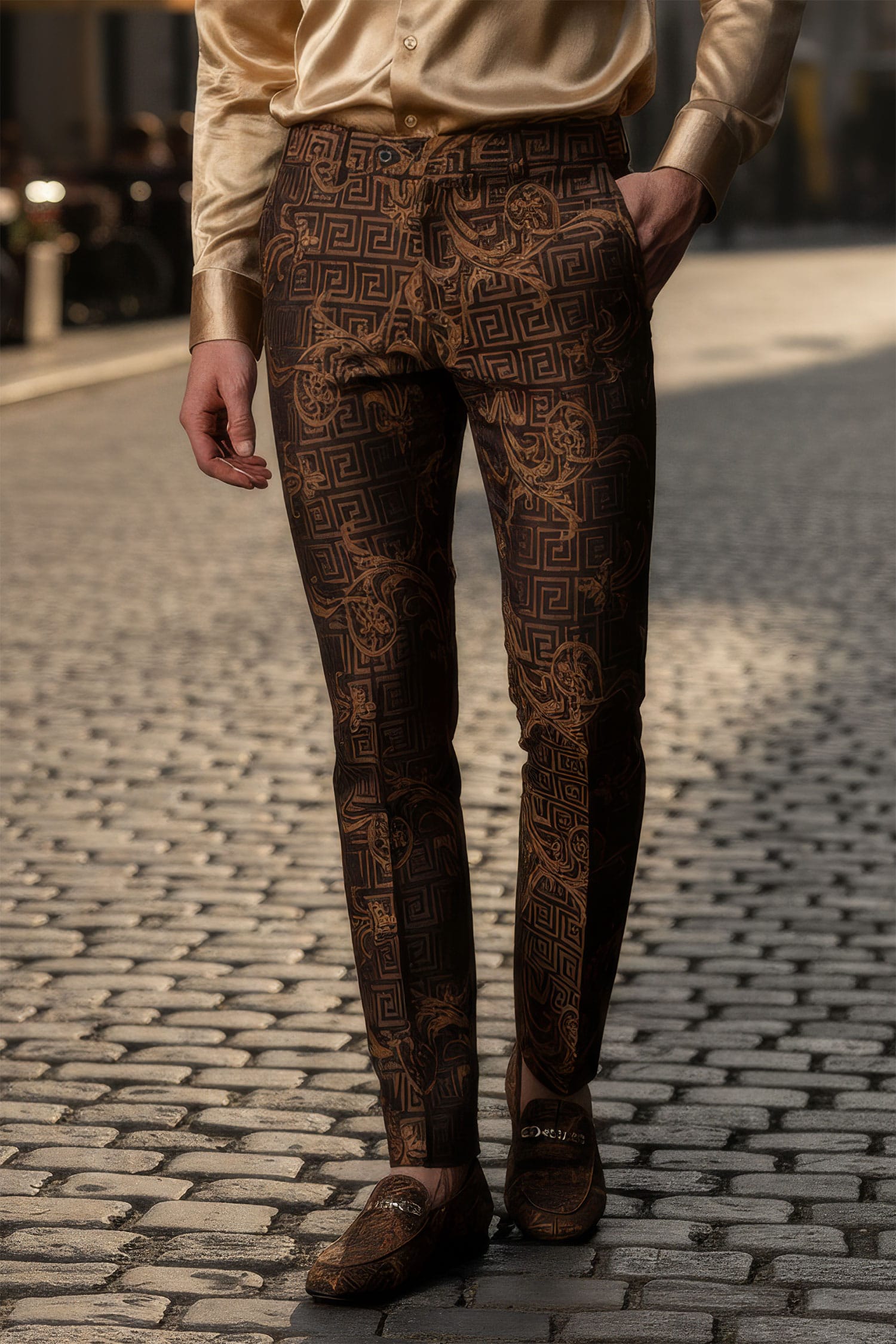 Barabas Men's Greek Pattern Floral Baroque Luxury Prom Blazer CP3100 Coffee