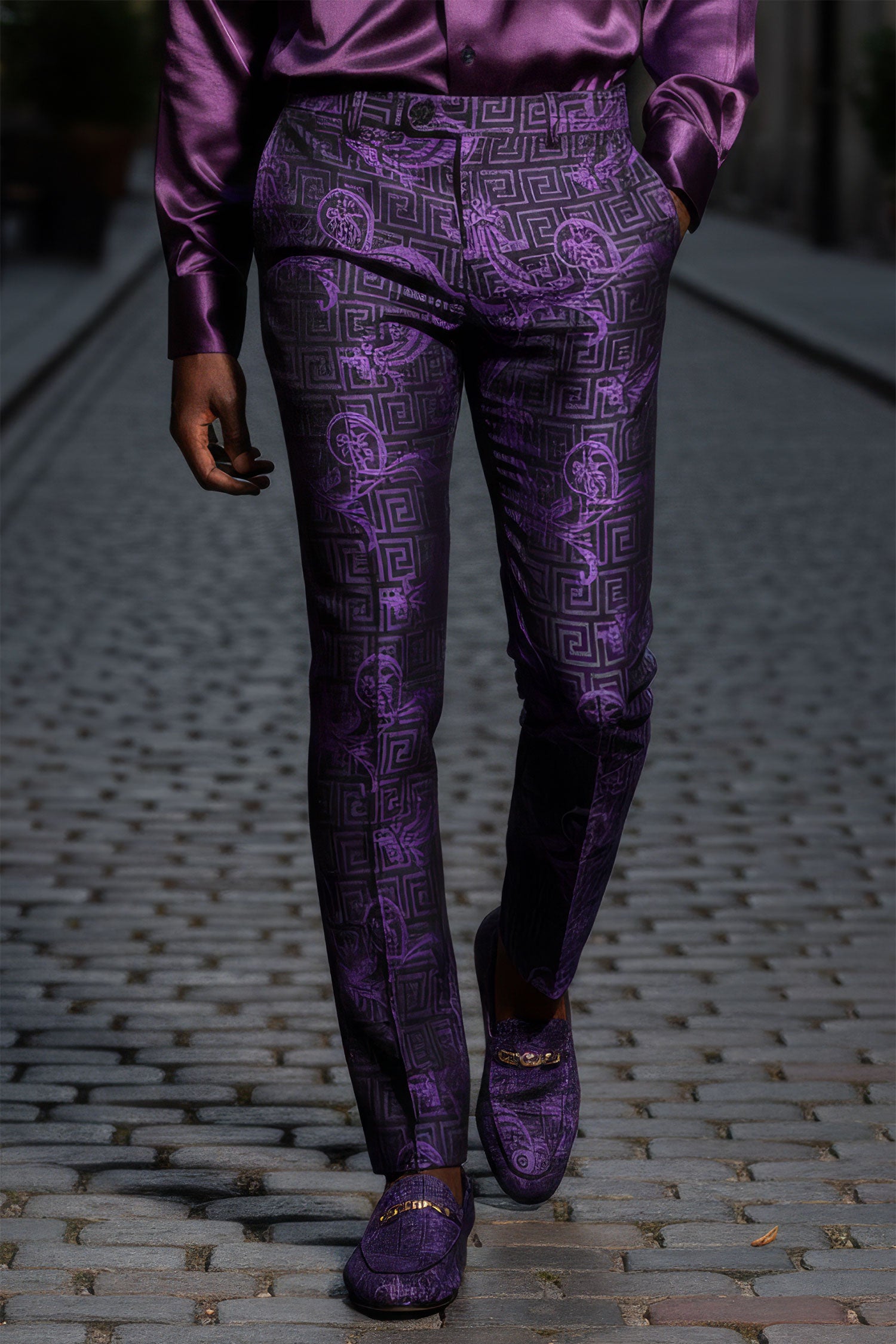 Barabas Men's Greek Pattern Floral Baroque Luxury Prom Blazer CP3100 Purple