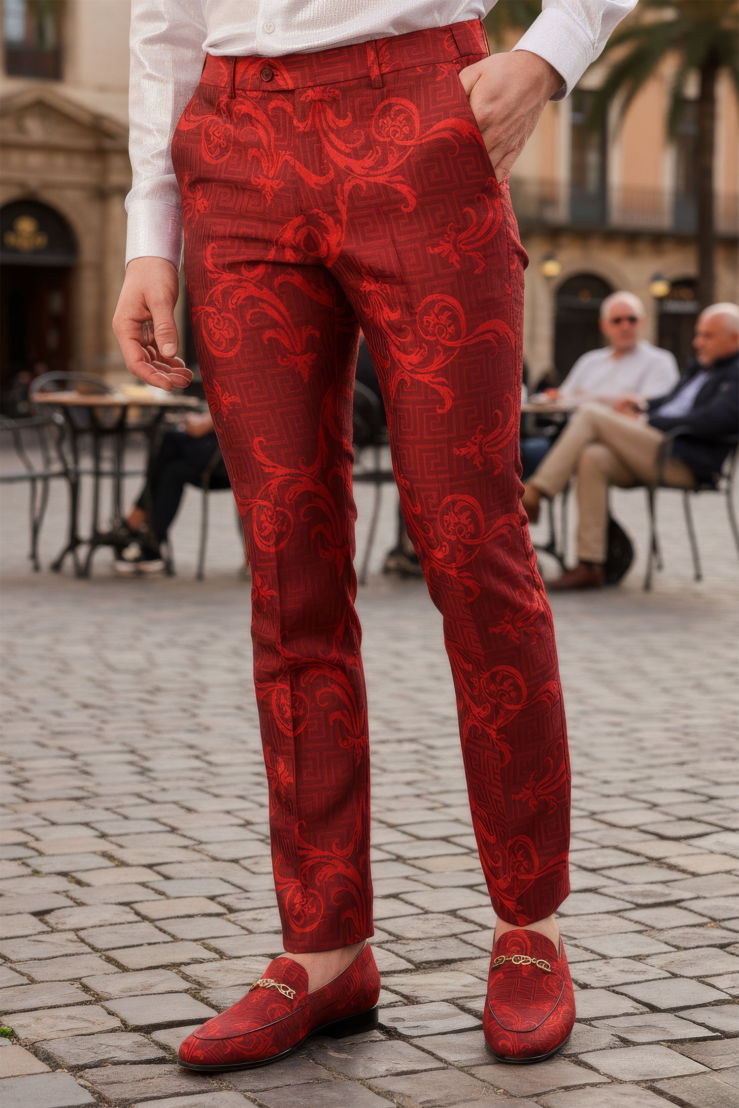 Barabas Men's Greek Pattern Floral Baroque Luxury Prom Blazer CP3100 Red