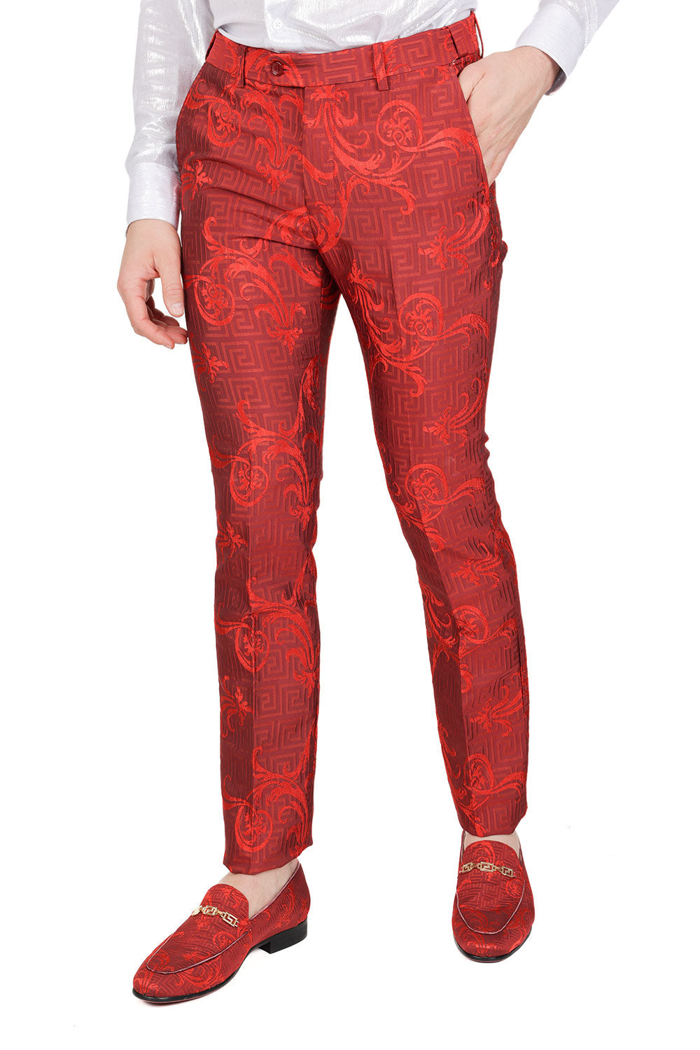 Barabas Men's Greek Pattern Floral Baroque Luxury Prom Blazer CP3100 Red
