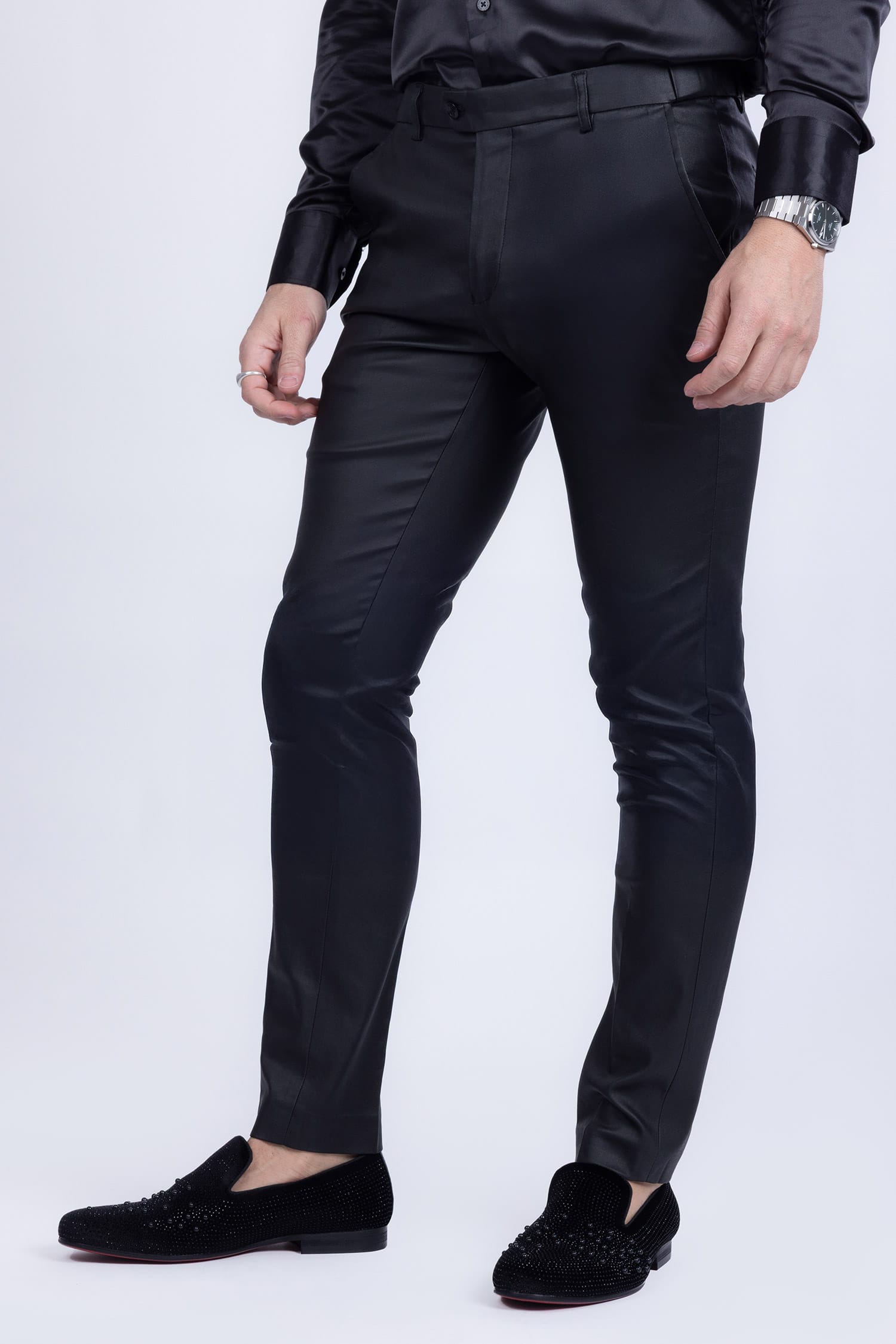 Barabas Men's Glossy Pattern Design Sparkly Luxury Dress Pants CP95 Black