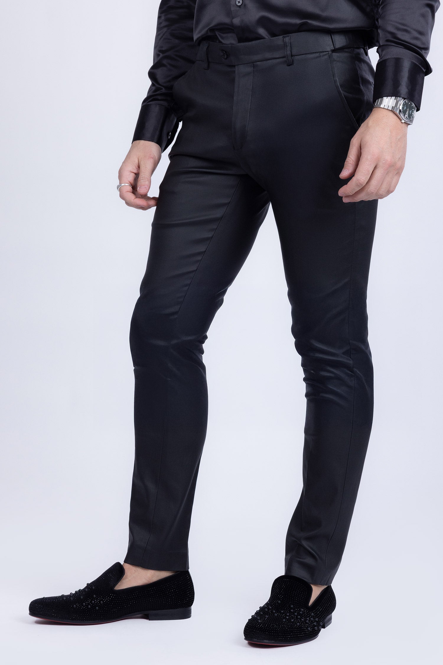 Barabas Men's Glossy Pattern Design Sparkly Luxury Dress Pants CP95 Black