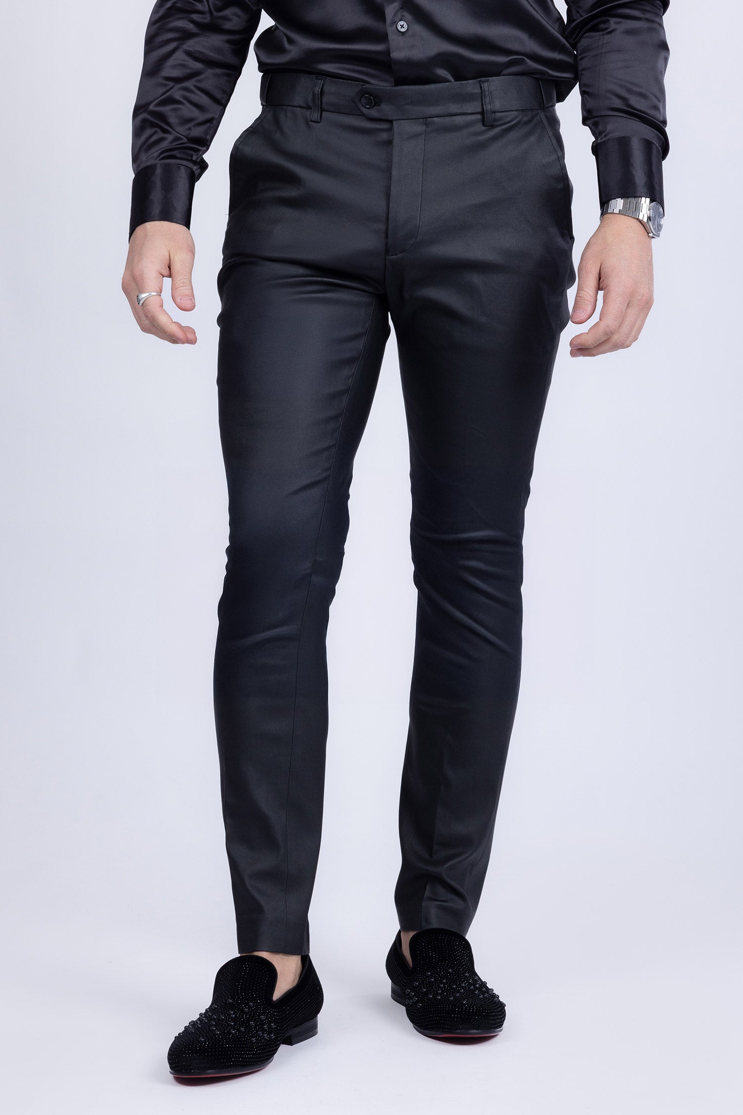 Barabas Men's Glossy Pattern Design Sparkly Luxury Dress Pants CP95 Black
