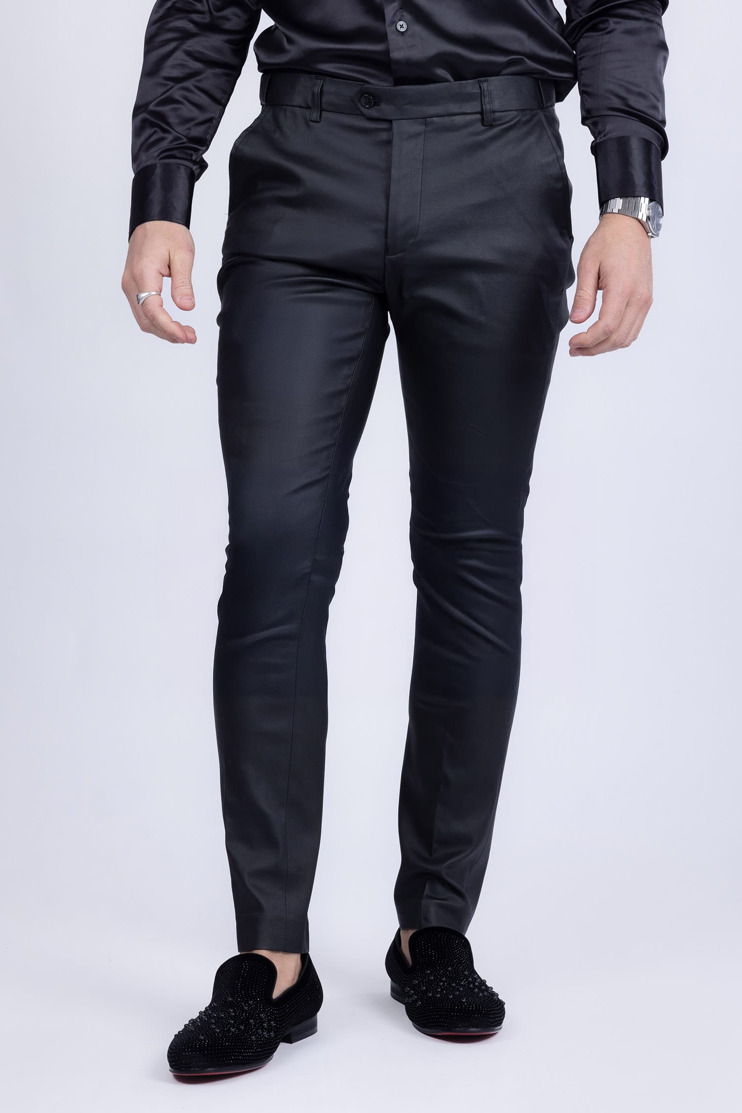 Barabas Men's Glossy Pattern Design Sparkly Luxury Dress Pants CP95 Black