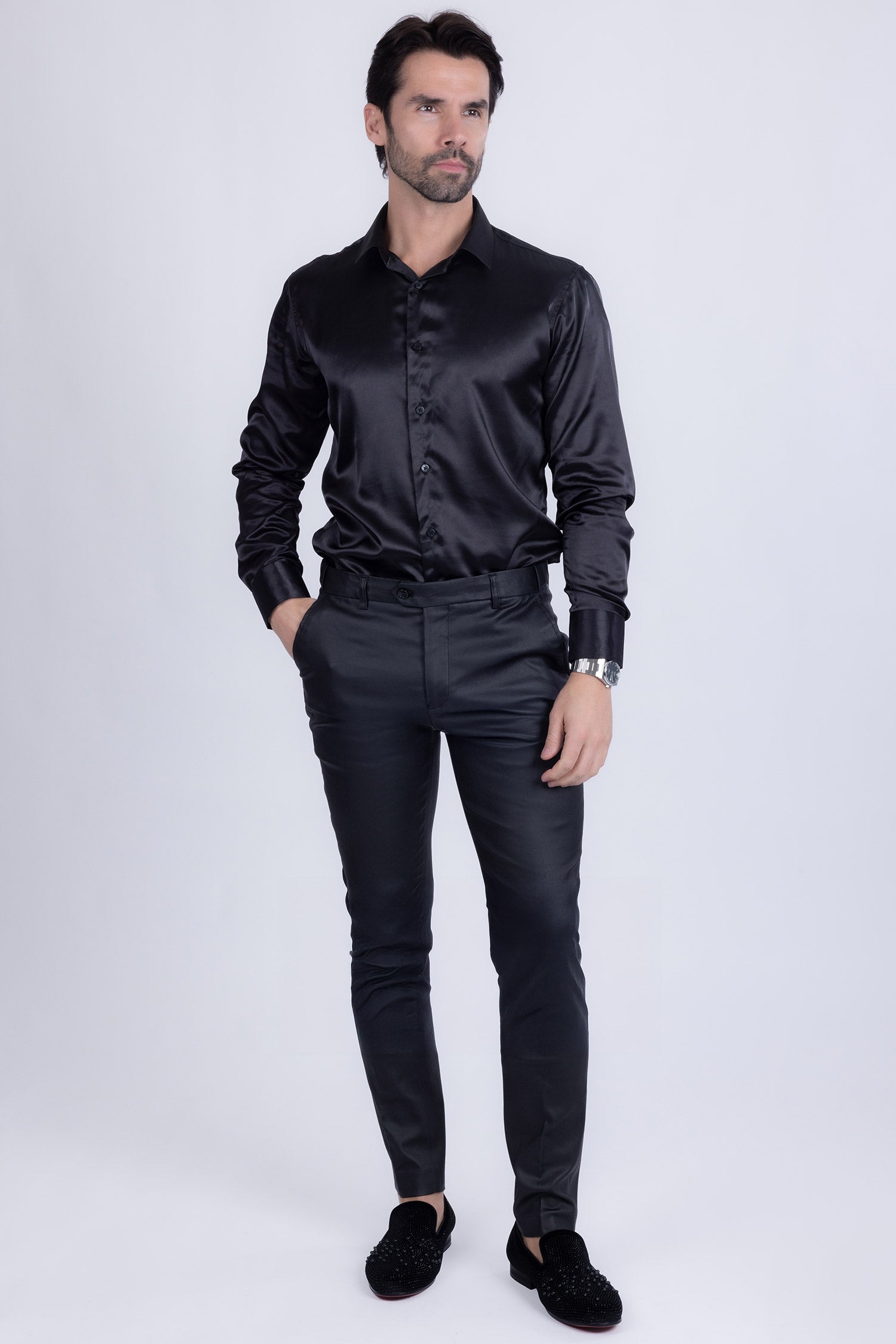 Barabas Men's Glossy Pattern Design Sparkly Luxury Dress Pants CP95 Black