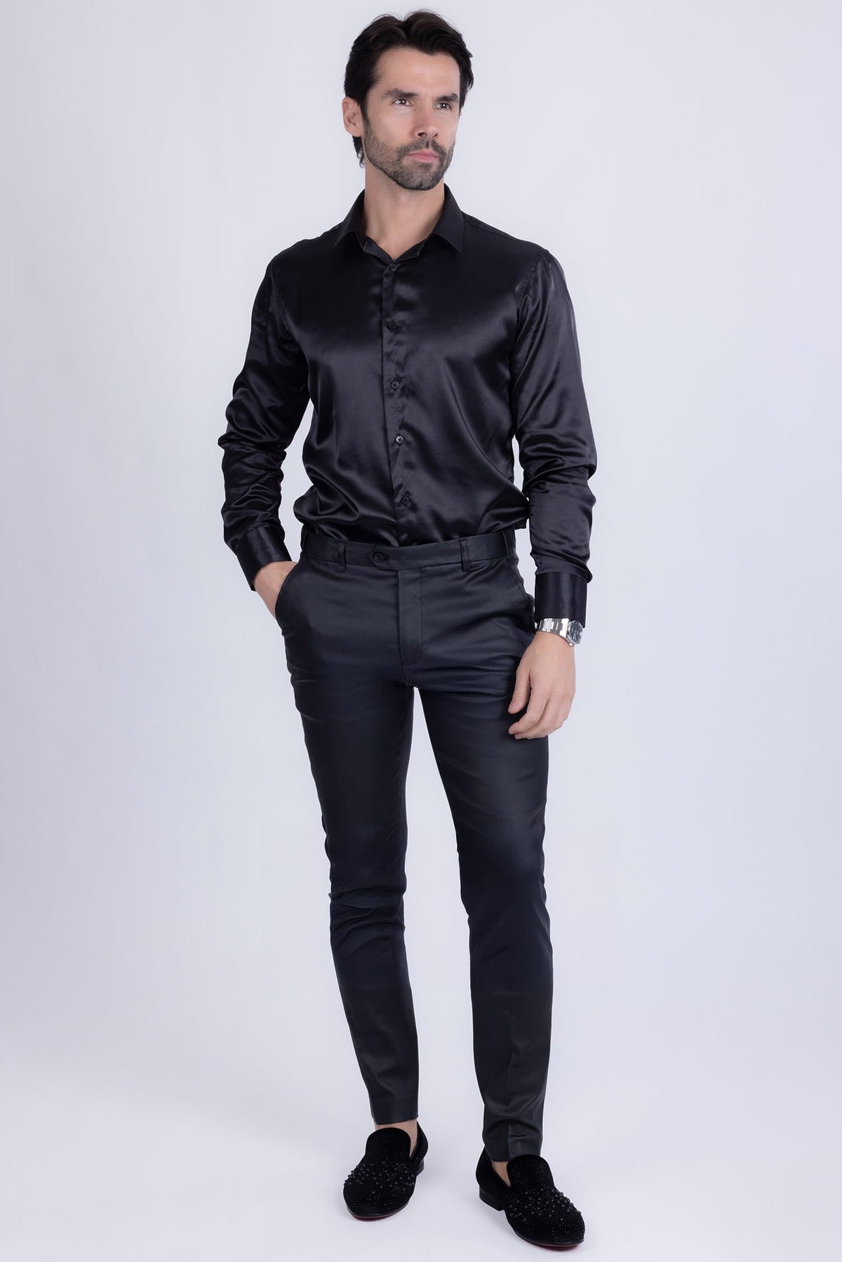 Barabas Men's Glossy Pattern Design Sparkly Luxury Dress Pants CP95 Black