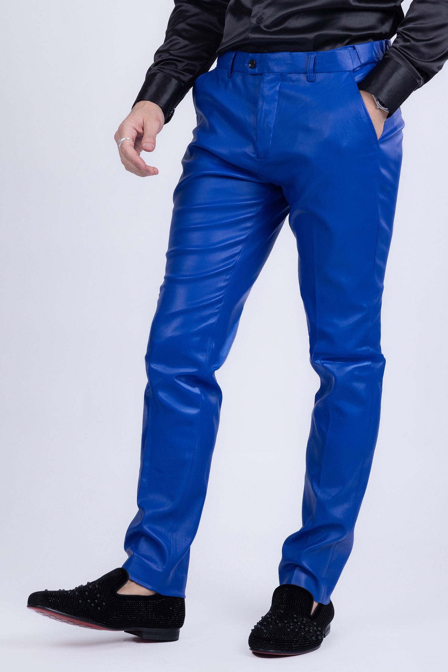 Barabas Men's Glossy Pattern Design Sparkly Luxury Dress Pants CP95 Blue