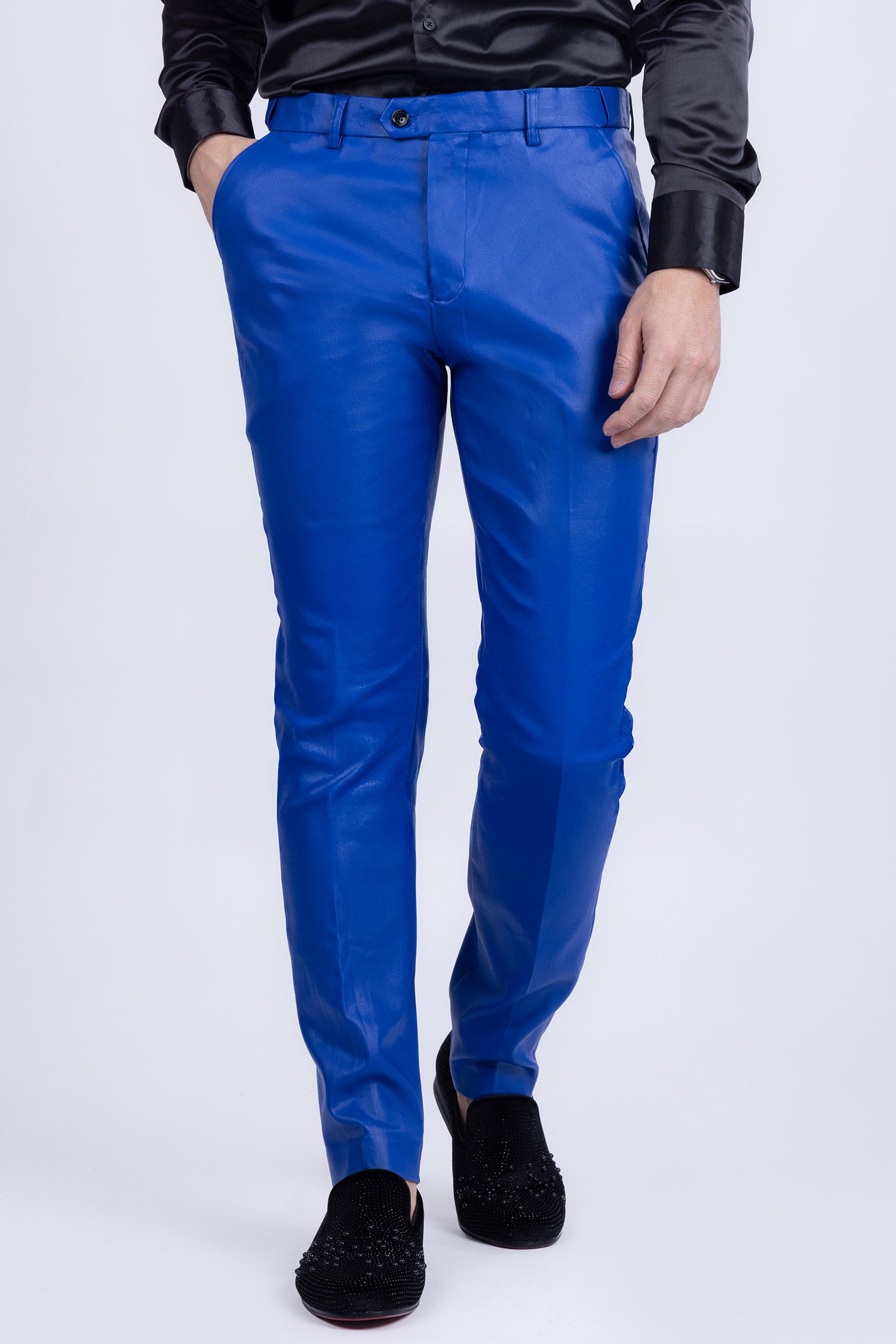Barabas Men's Glossy Pattern Design Sparkly Luxury Dress Pants CP95 Blue
