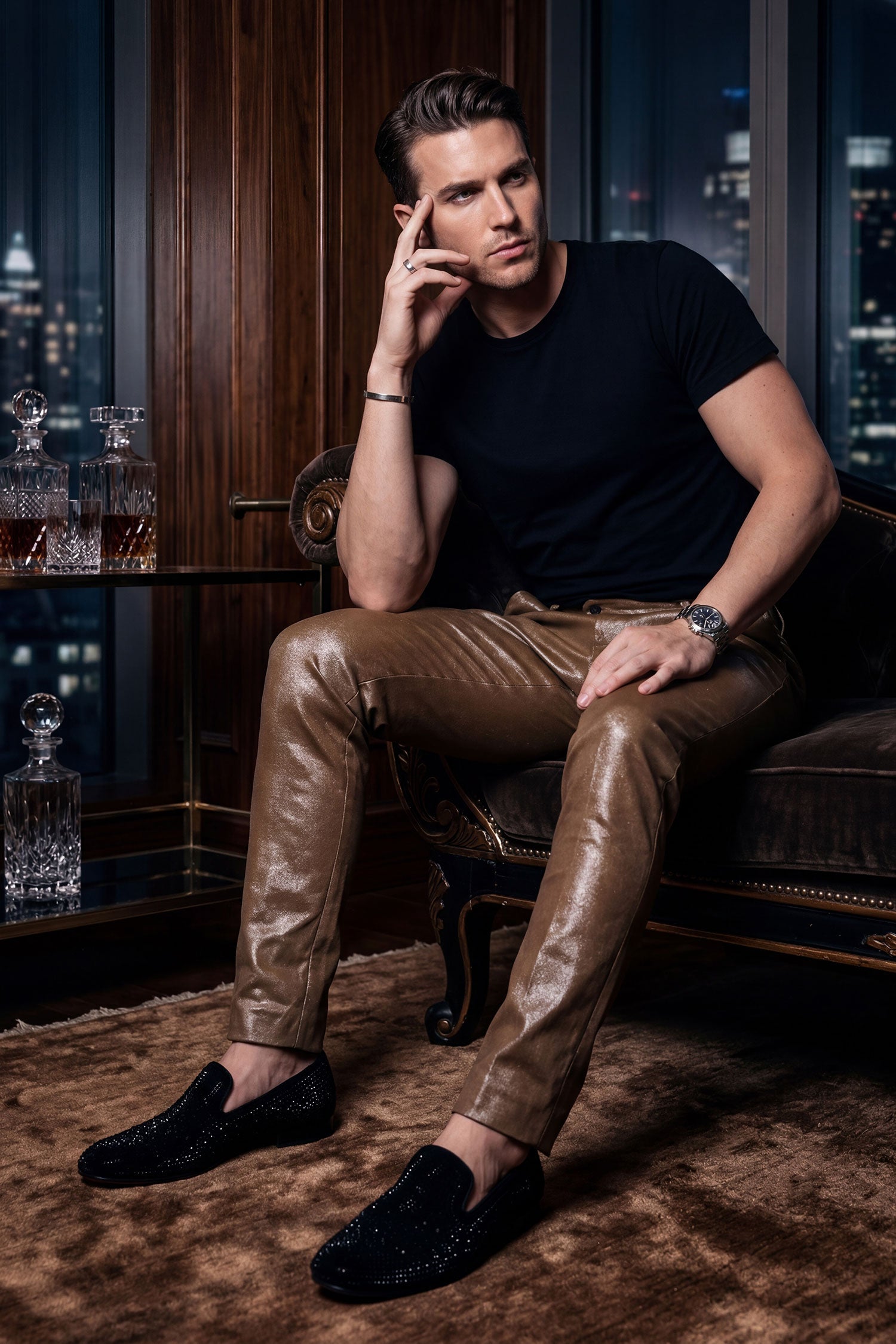 Barabas Men's Glossy Pattern Design Sparkly Luxury Dress Pants CP95 Coffee