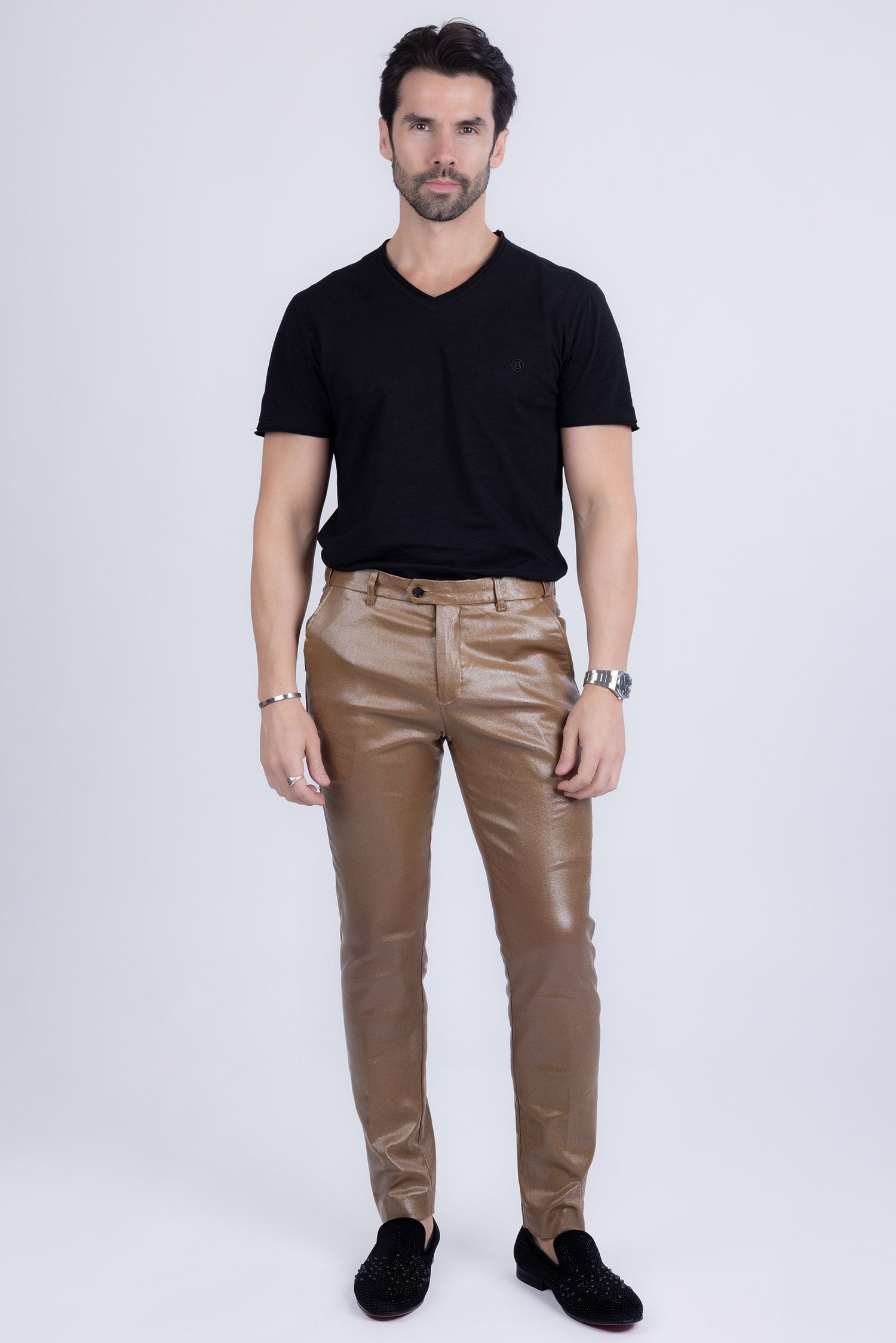 Barabas Men's Glossy Pattern Design Sparkly Luxury Dress Pants CP95 brown