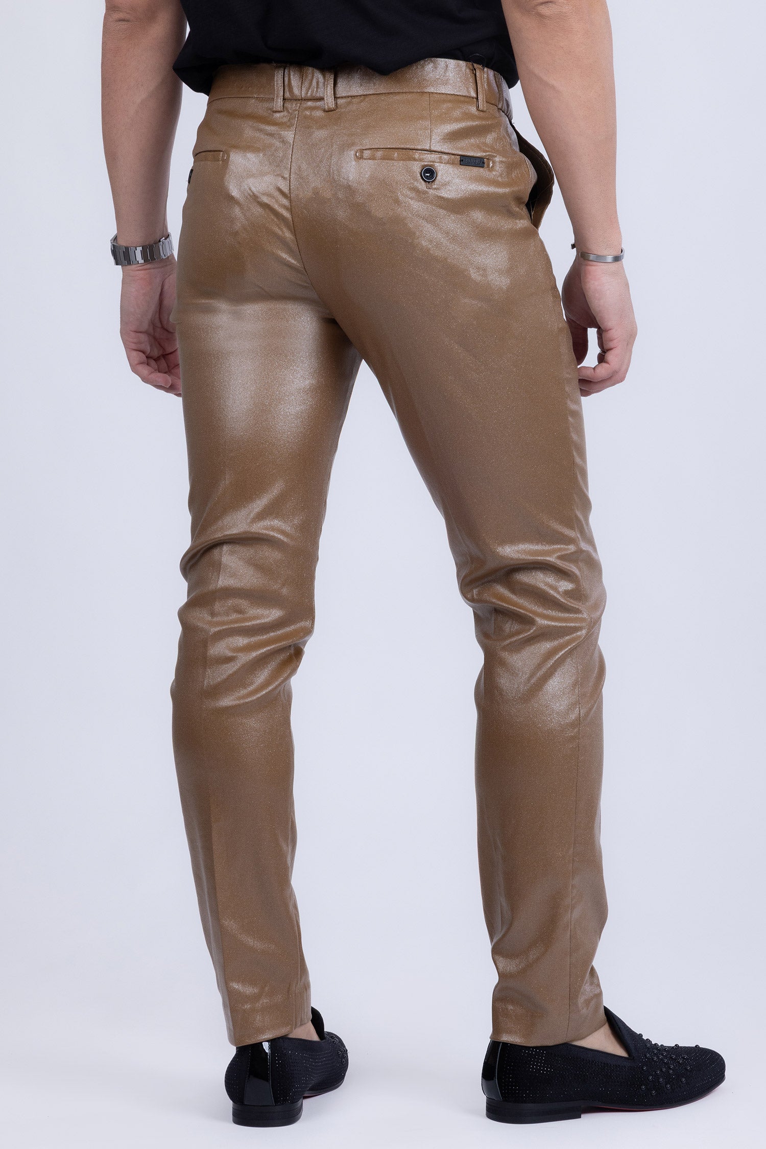 Barabas Men's Glossy Pattern Design Sparkly Luxury Dress Pants CP95 Coffee