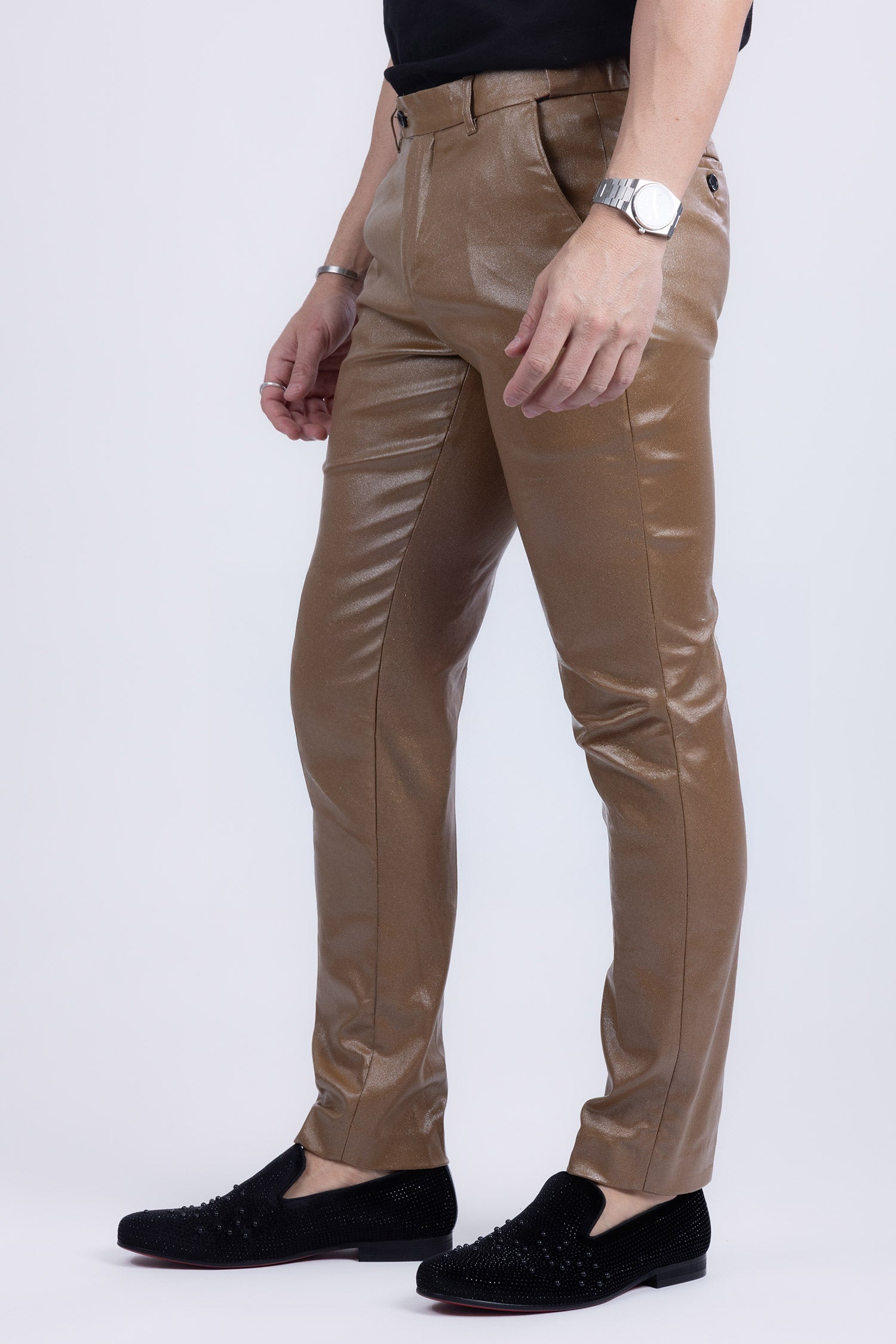 Barabas Men's Glossy Pattern Design Sparkly Luxury Dress Pants CP95 Coffee