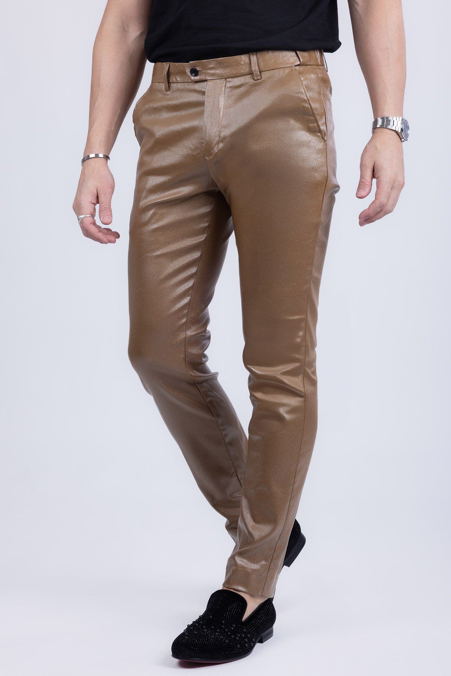 Barabas Men's Glossy Pattern Design Sparkly Luxury Dress Pants CP95 Coffee