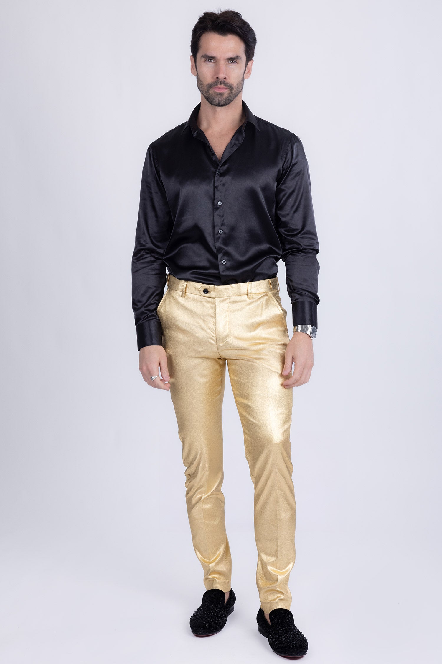Barabas Men's Glossy Pattern Design Sparkly Luxury Dress Pants CP95 Gold