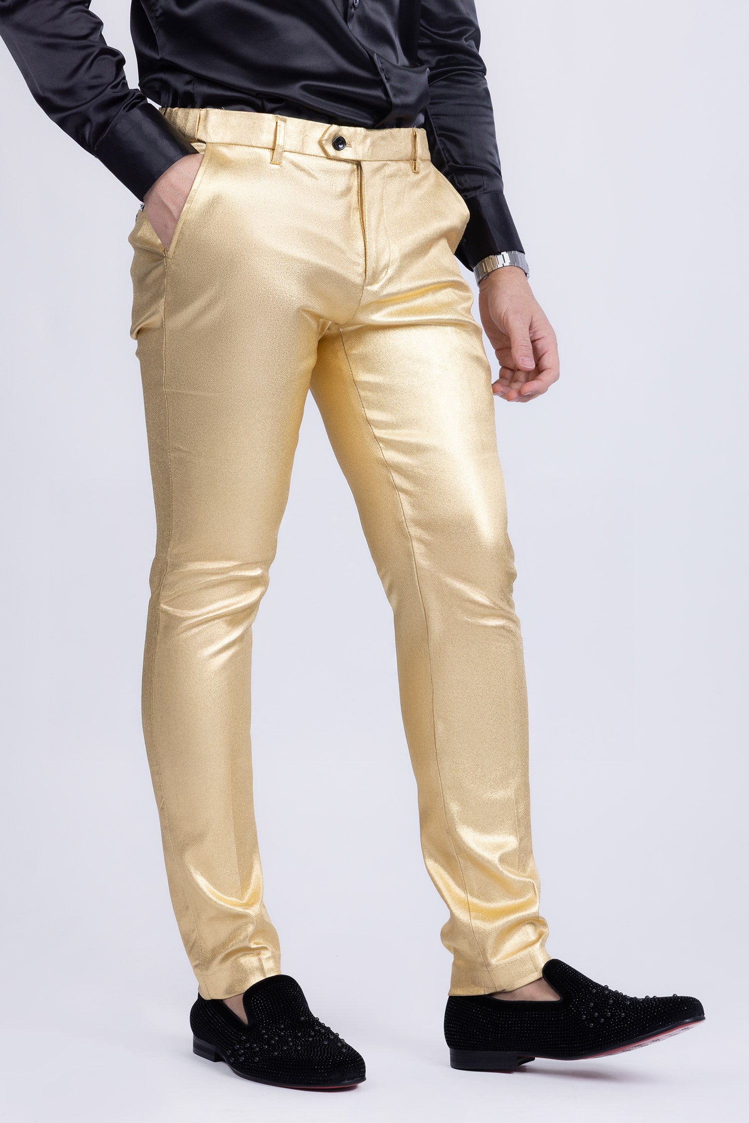 Barabas Men's Glossy Pattern Design Sparkly Luxury Dress Pants CP95 Gold