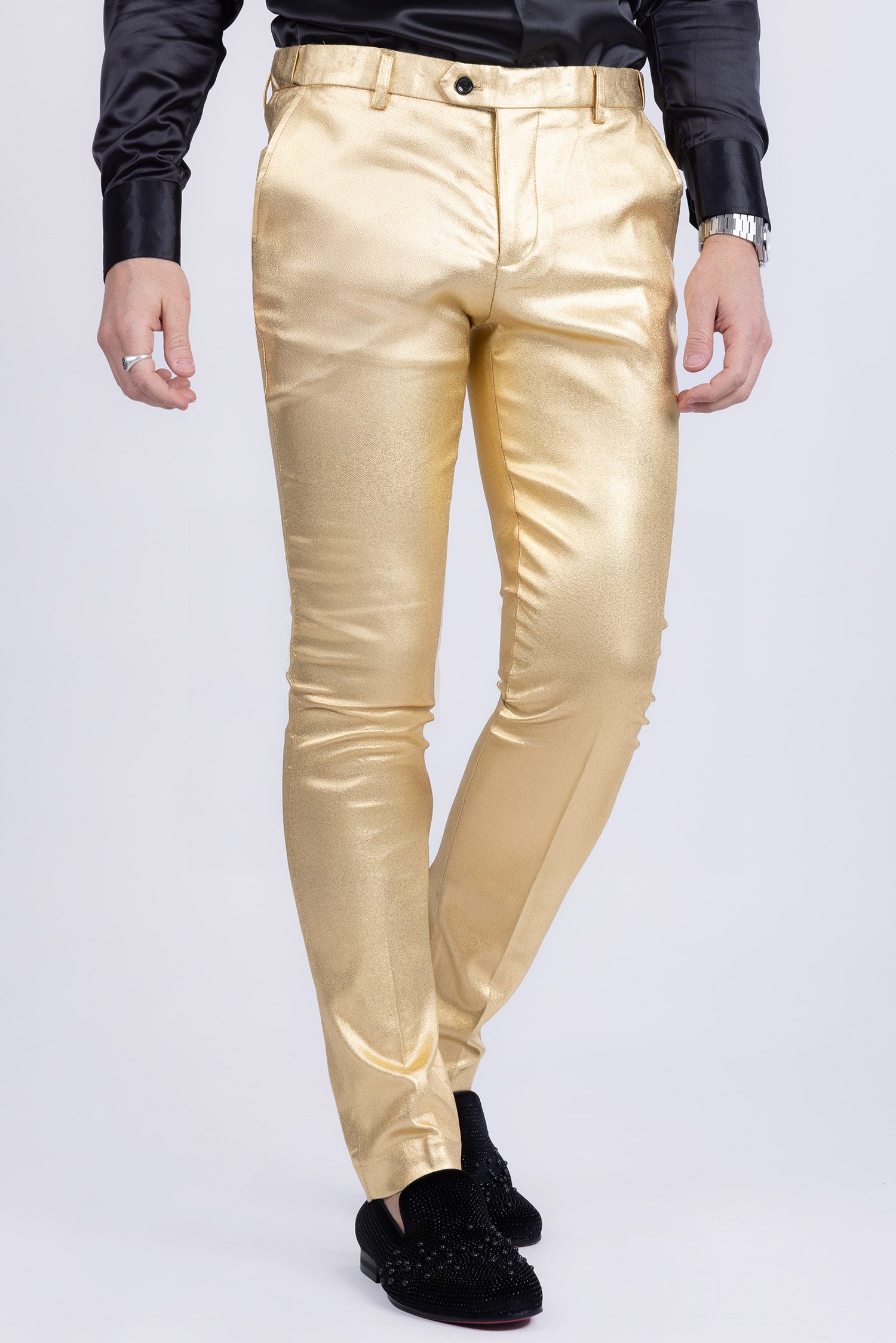 Barabas Men's Glossy Pattern Design Sparkly Luxury Dress Pants CP95 Gold