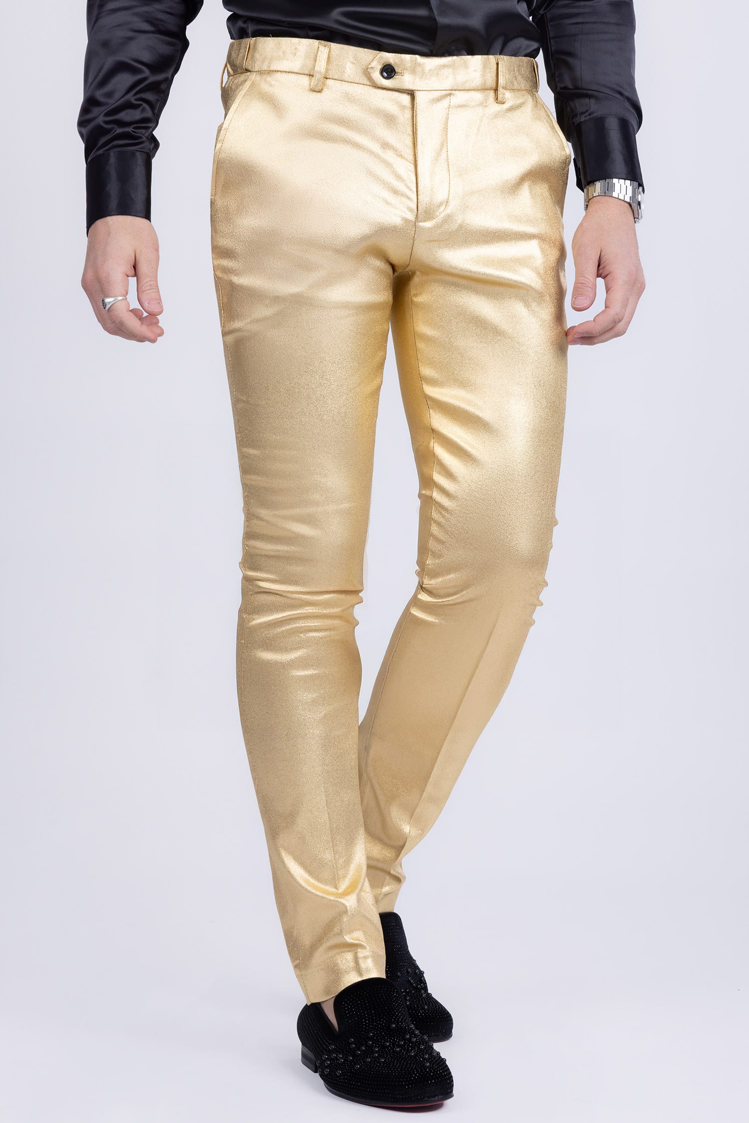 Barabas Men's Glossy Pattern Design Sparkly Luxury Dress Pants CP95 Gold