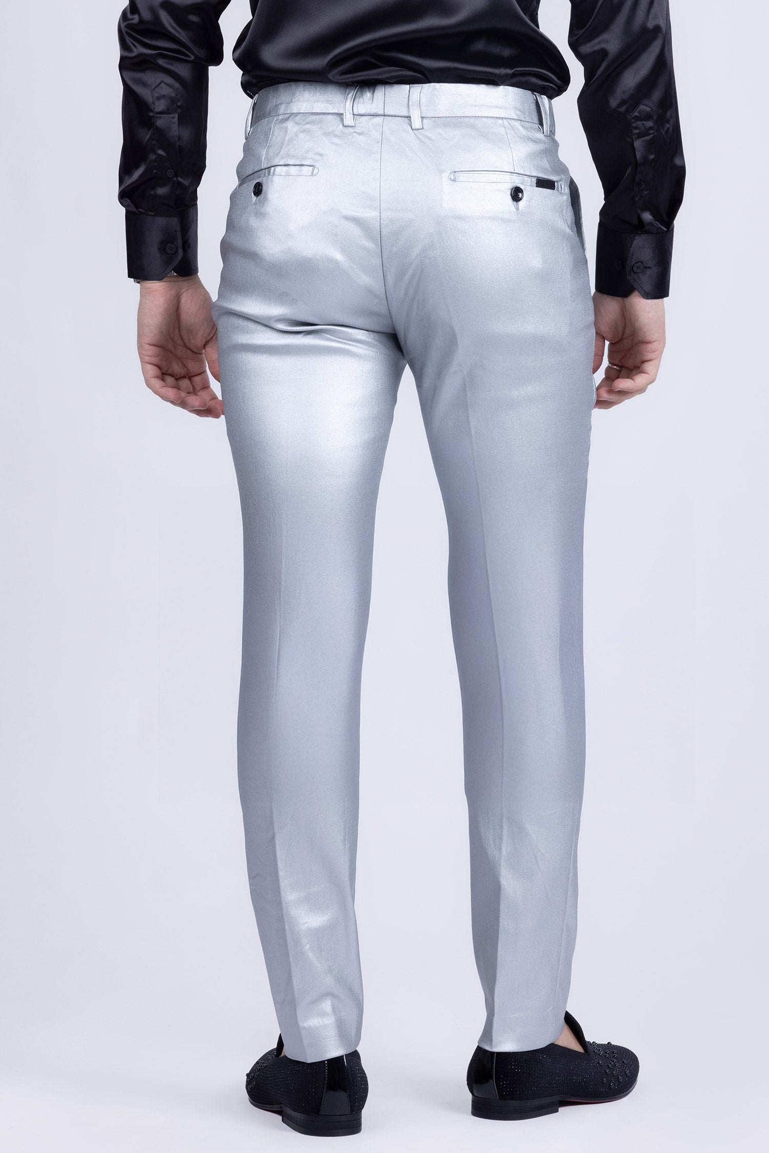 Barabas Men's Glossy Pattern Design Sparkly Luxury Dress Pants CP95 Silver