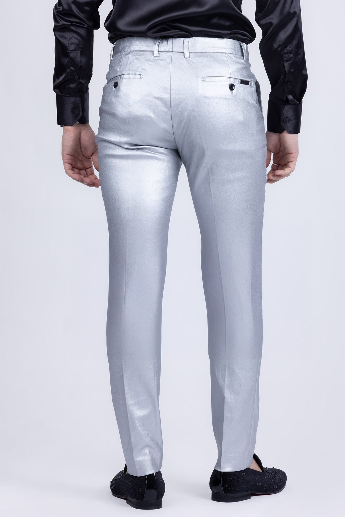Barabas Men's Glossy Pattern Design Sparkly Luxury Dress Pants CP95 Silver