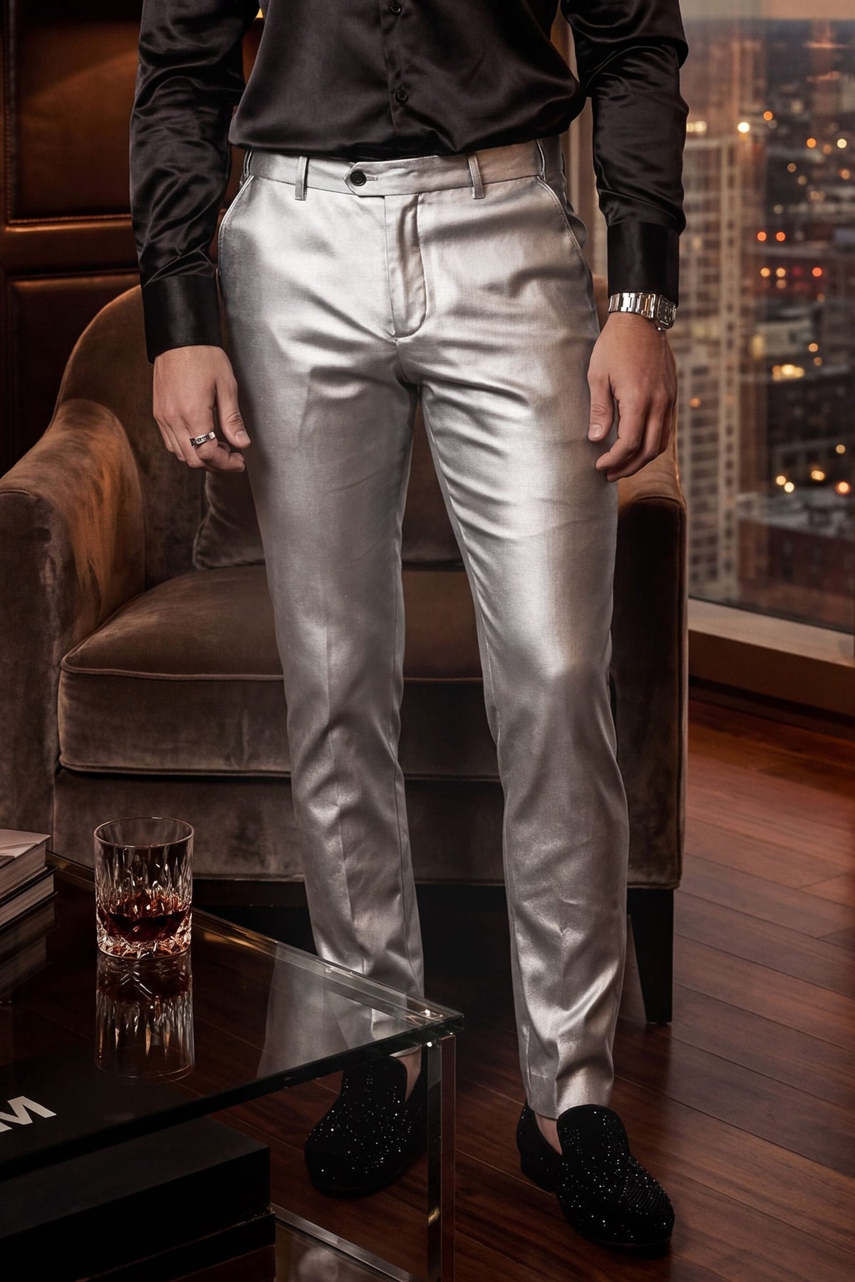 Barabas Men's Glossy Pattern Design Sparkly Luxury Dress Pants CP95 Solver