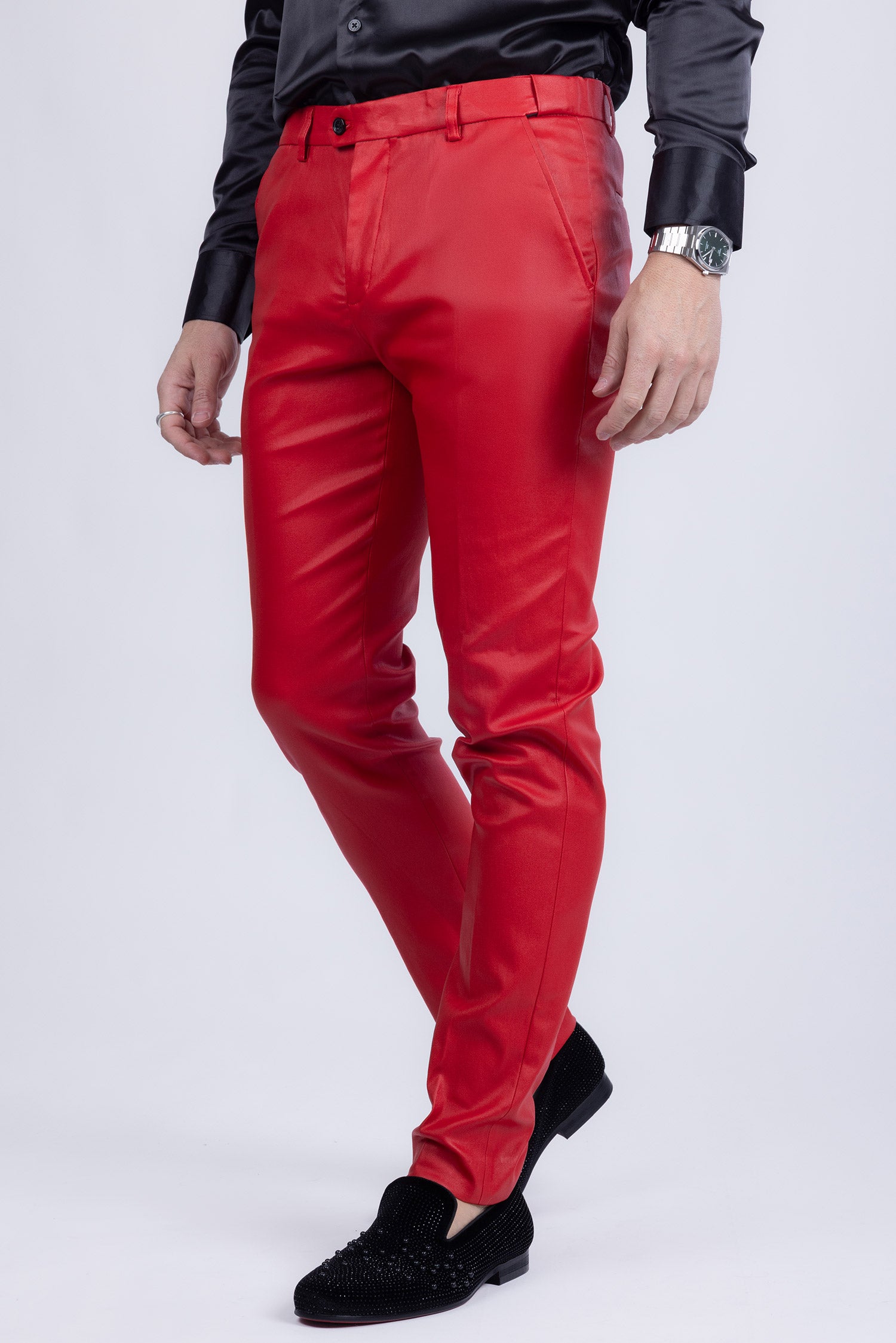 Barabas Men's Glossy Pattern Design Sparkly Luxury Dress Pants CP95 Red
