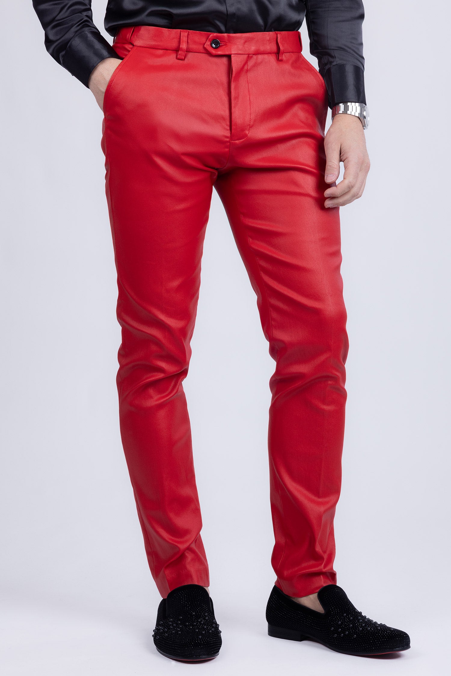 Barabas Men's Glossy Pattern Design Sparkly Luxury Dress Pants CP95 Red