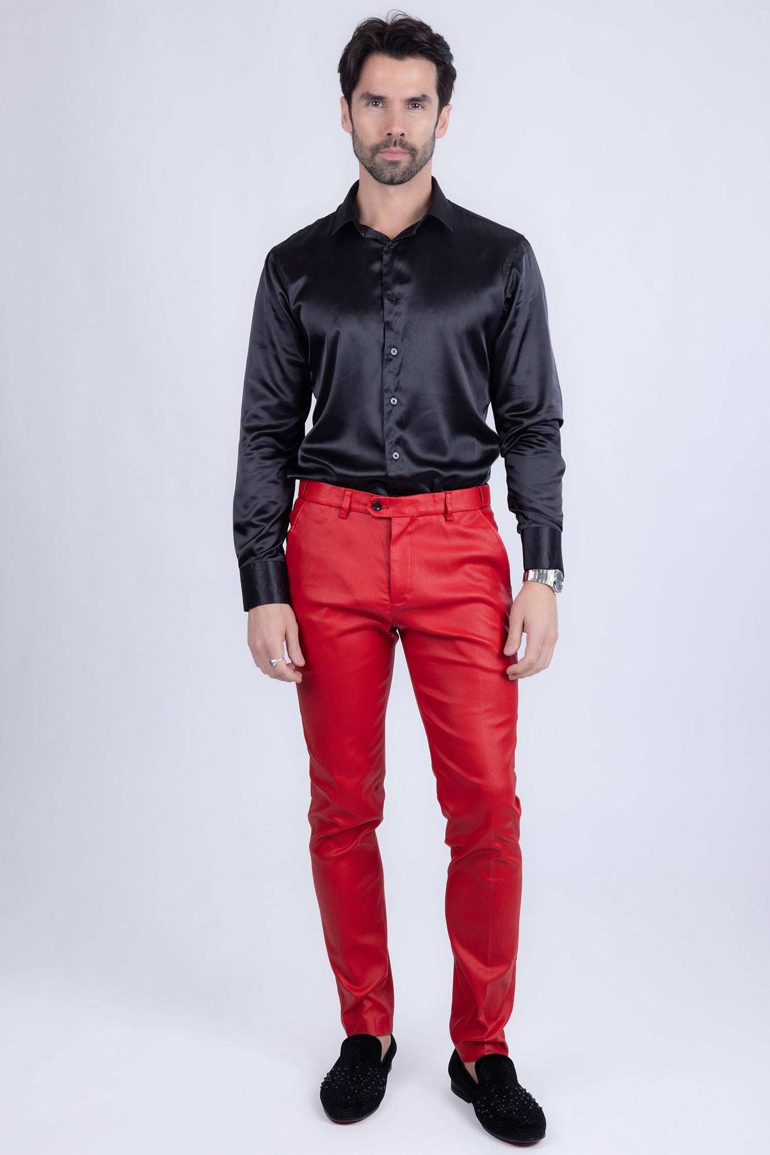 Barabas Men's Glossy Pattern Design Sparkly Luxury Dress Pants CP95 Red