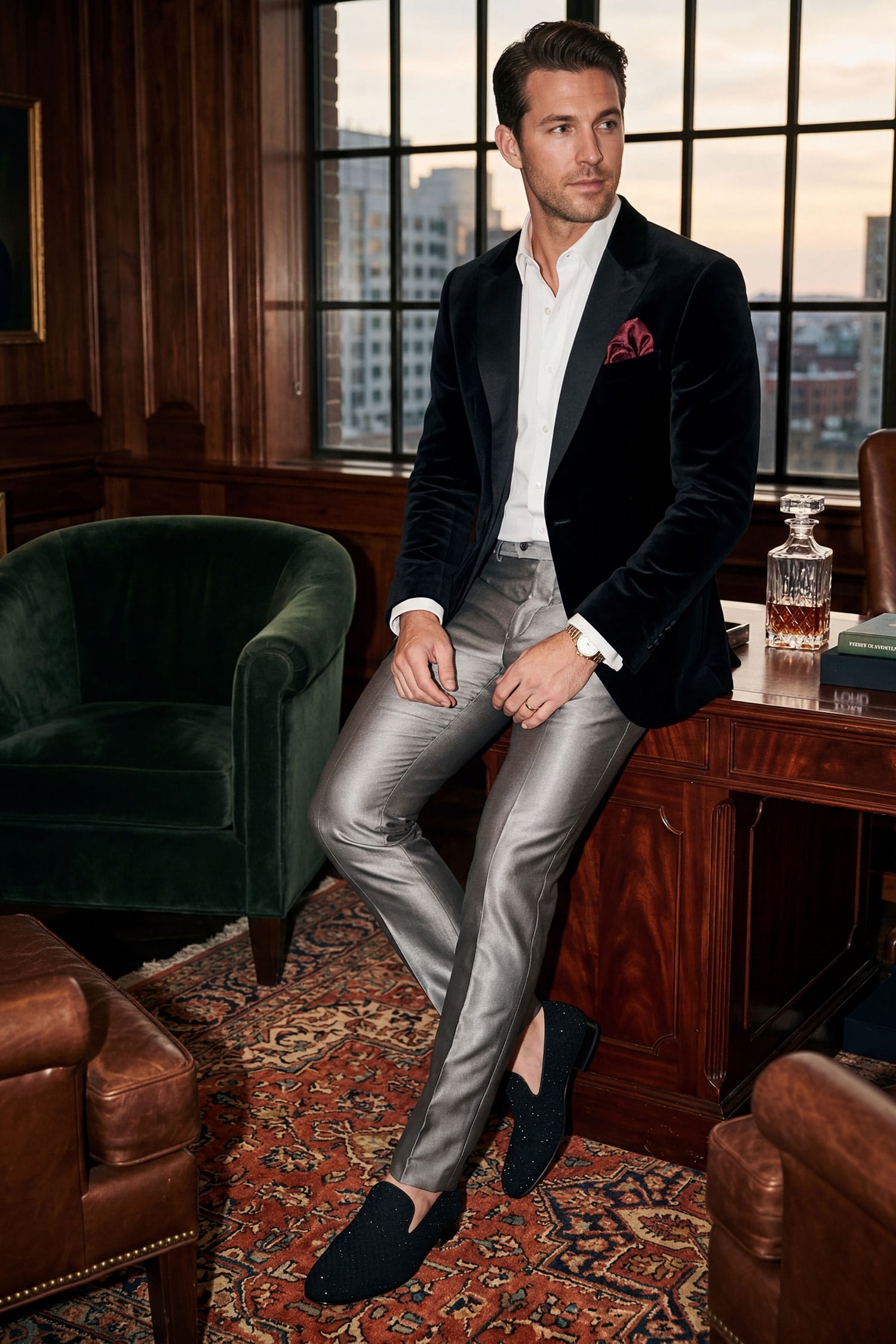 Barabas Men's Glossy Pattern Design Sparkly Luxury Dress Pants CP95 Solver