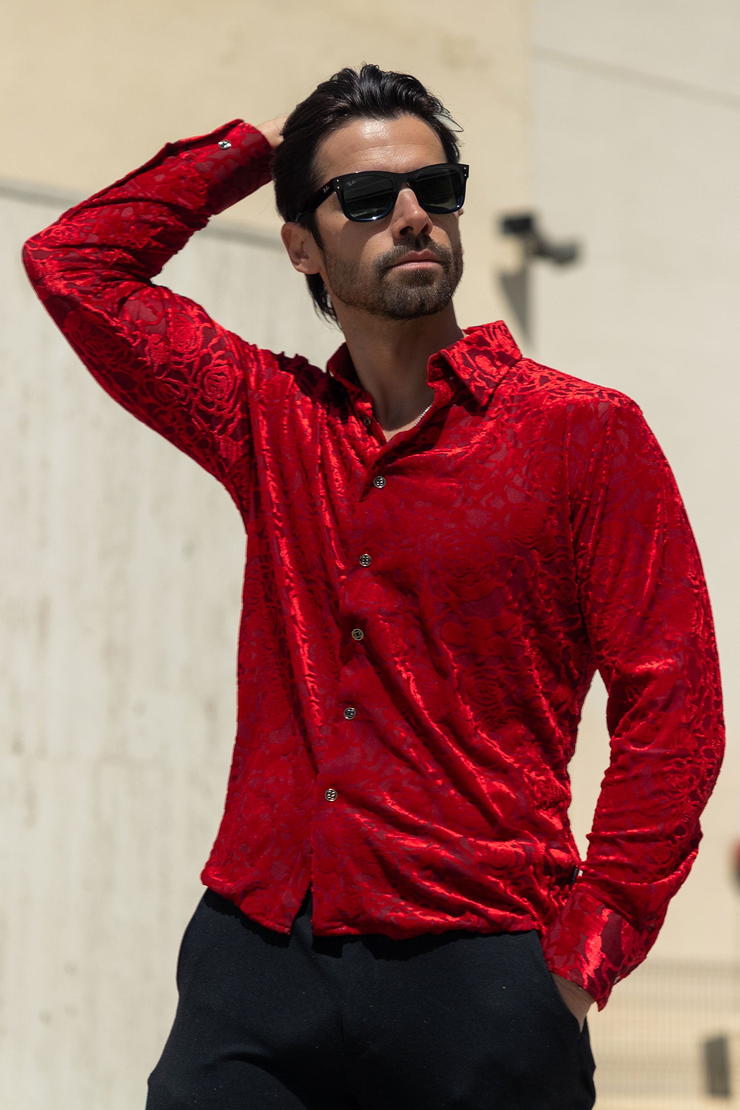 BARABAS Men's See Through Floral Long Sleeve Button Down Shirt 3SVL18 Red