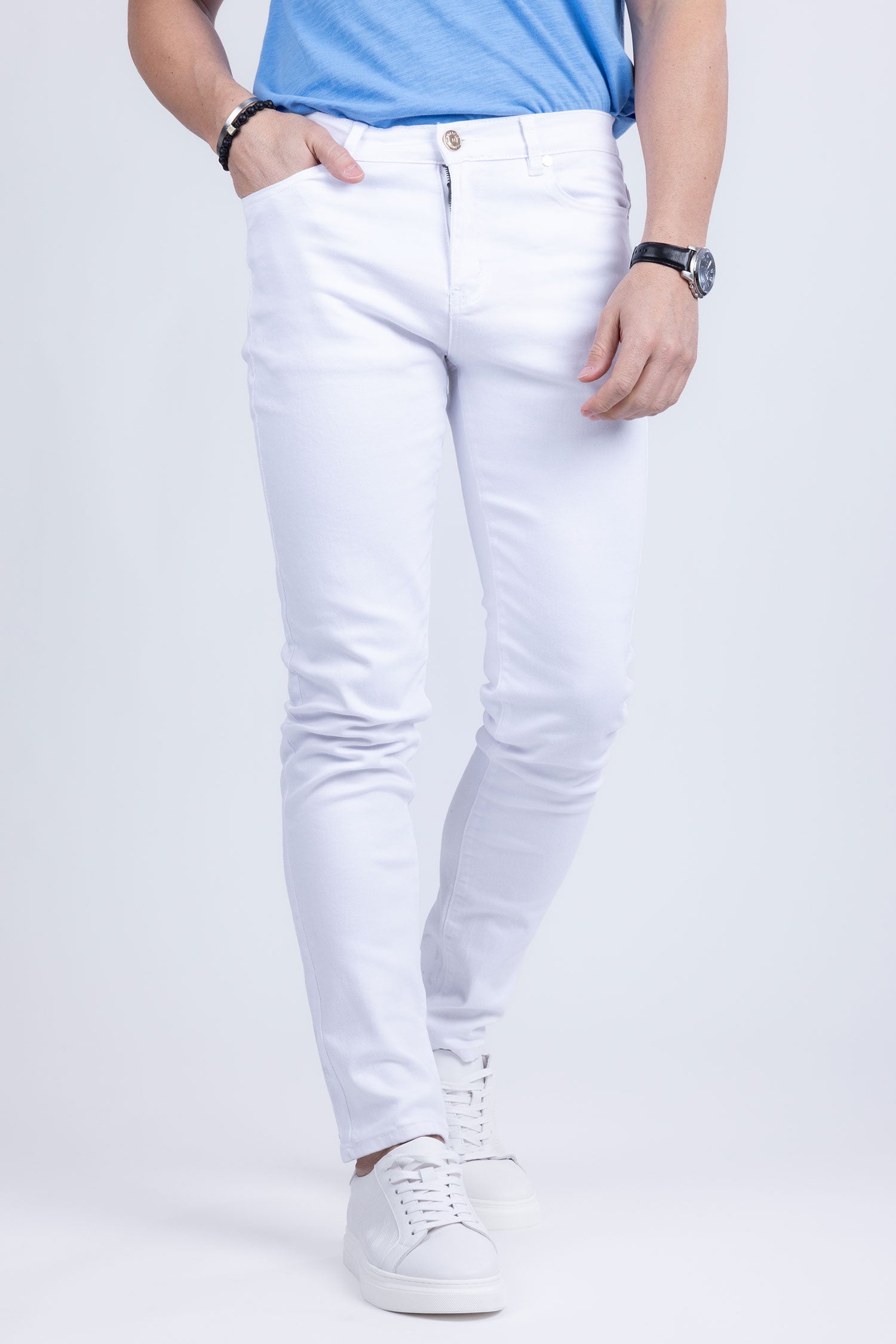 BARABAS Men's Slim Fit Snow White Denim Jeans DP3649 White