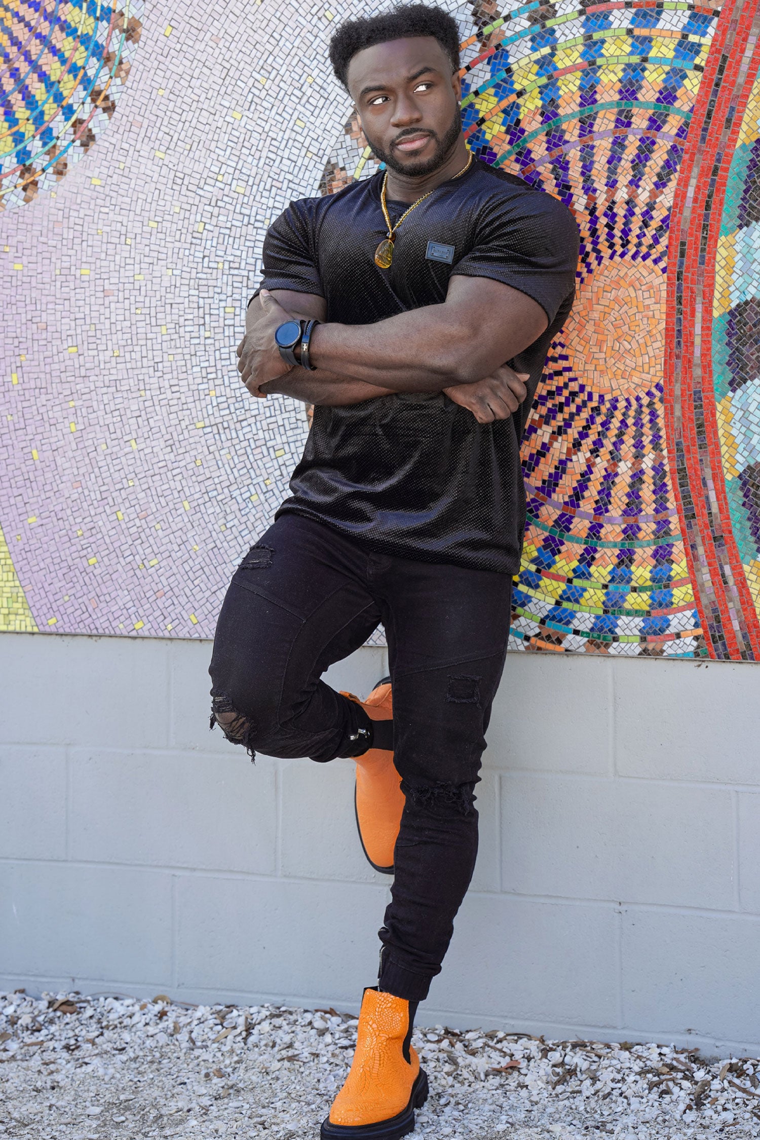 Barabas Men's Glittery Sparkle Crew-neck T-shirt ST702 Gold