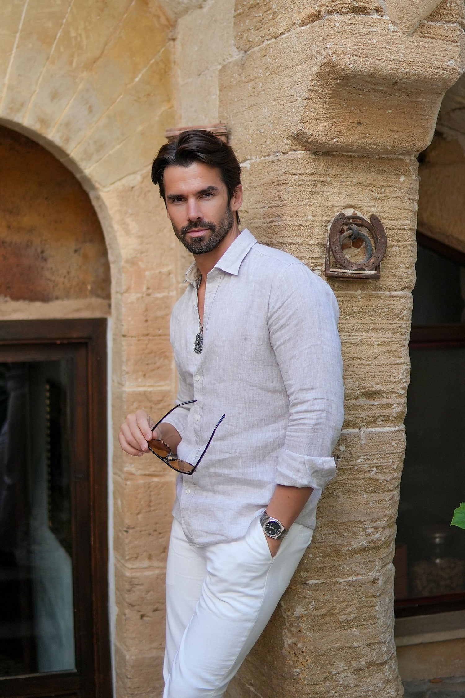 BARABAS Men's Linen Lightweight Button Down Long Sleeve Shirt 4B30 Beige