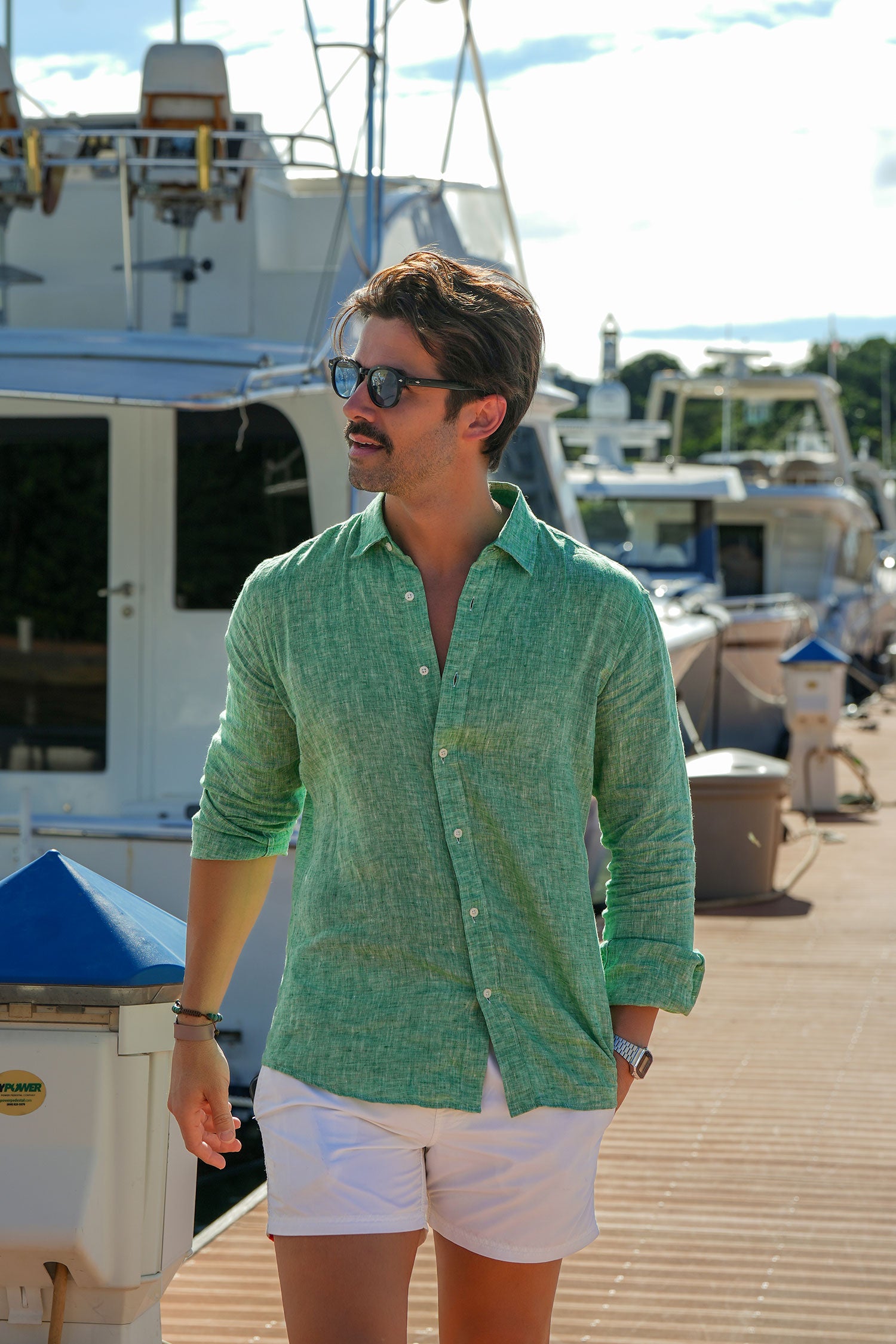 BARABAS Men's Linen Lightweight Button Down Long Sleeve Shirt 4B30 Green