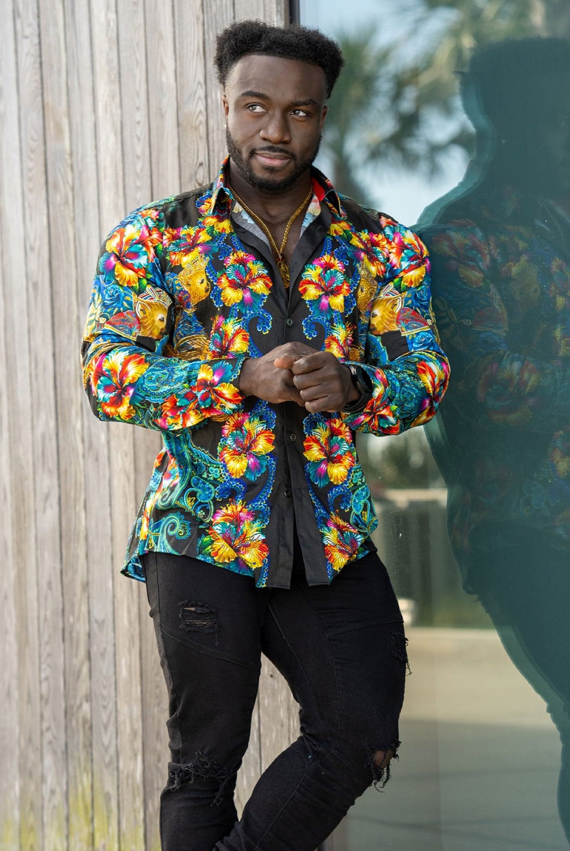 Barabas Men's Rhinestone Floral Paisley Long Sleeve Shirts 4SPR07 Multi