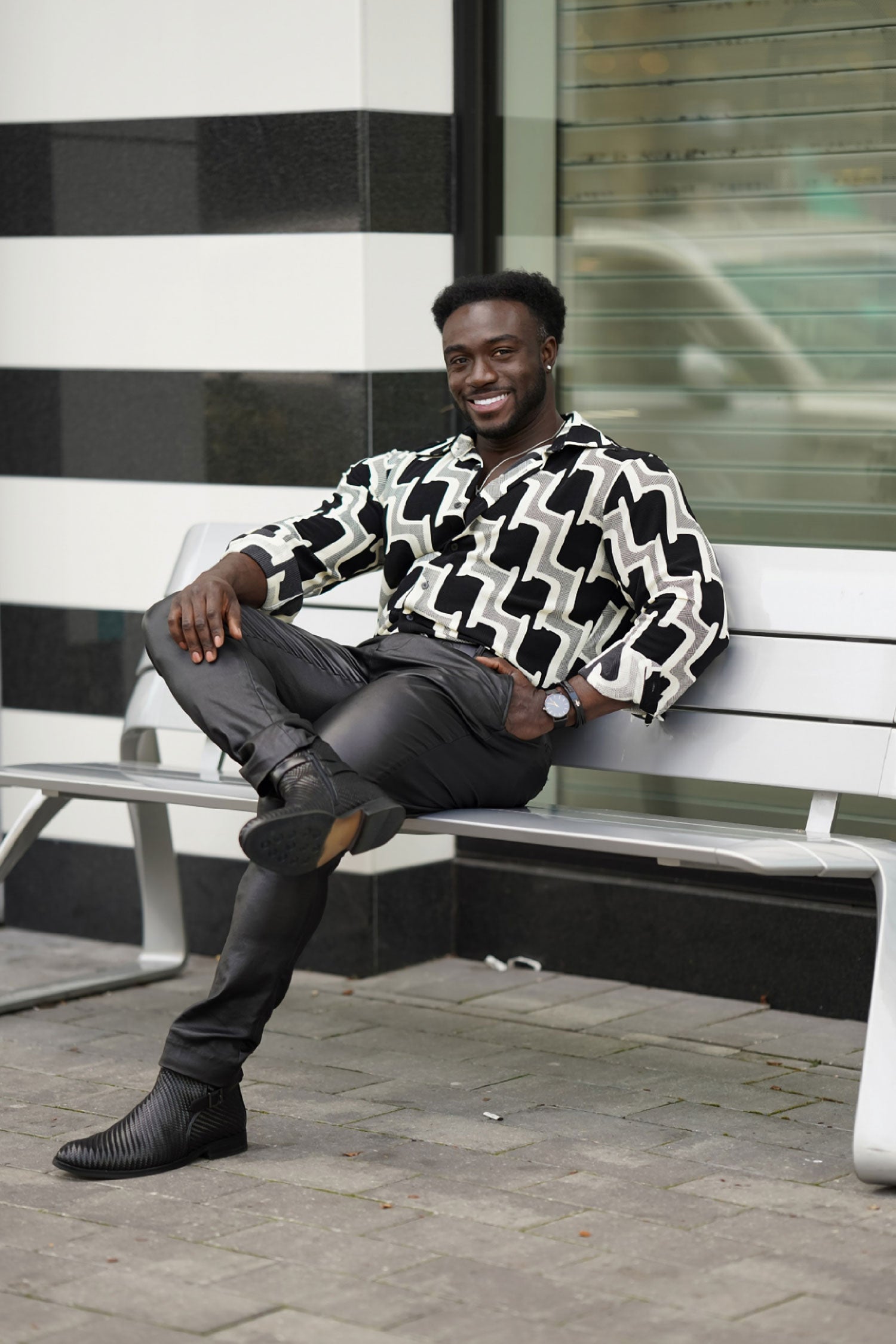 Barabas Men's Geometric Stretch See Through Long Sleeve Shirt 4B87 White