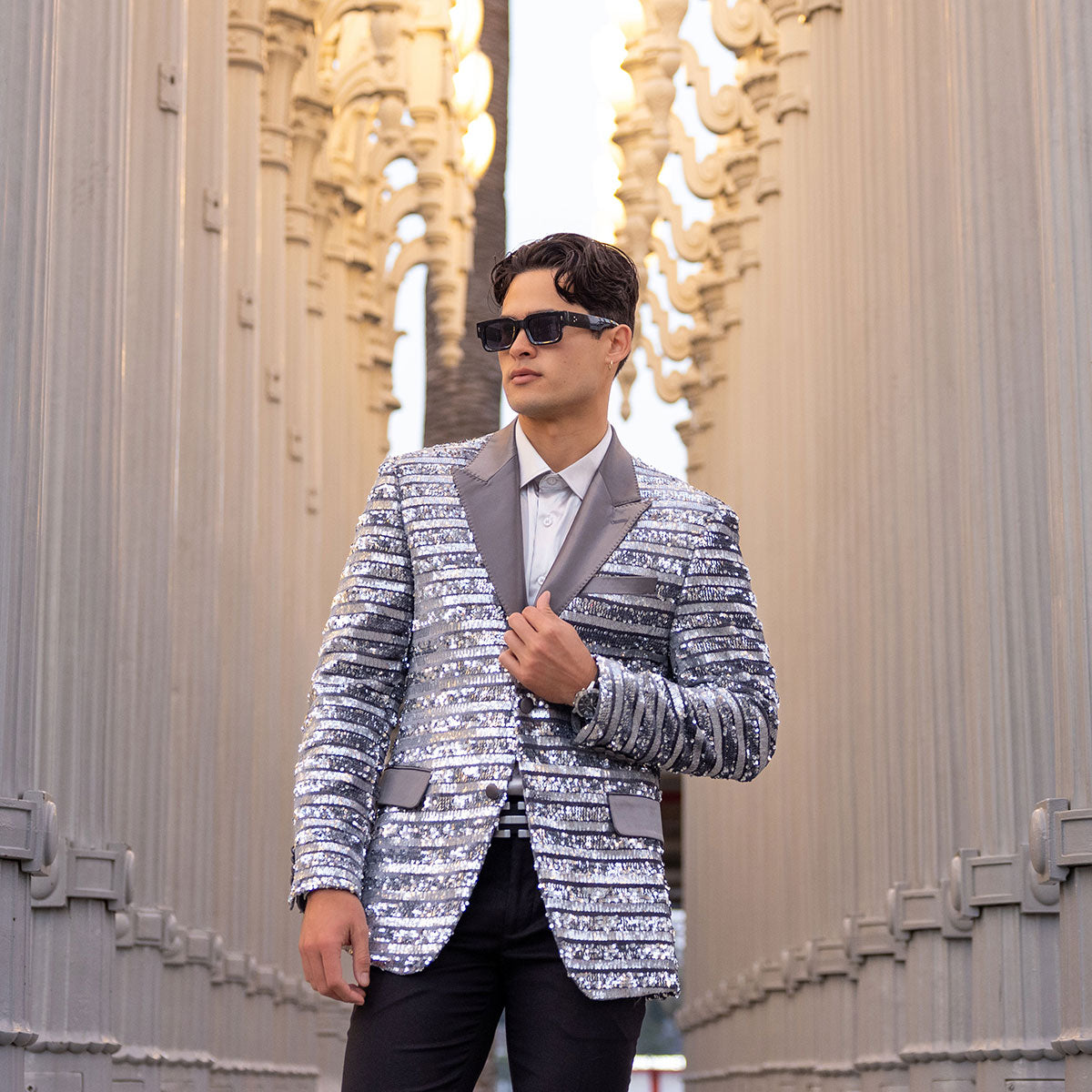 Barabas men's Sequin design blazer silver