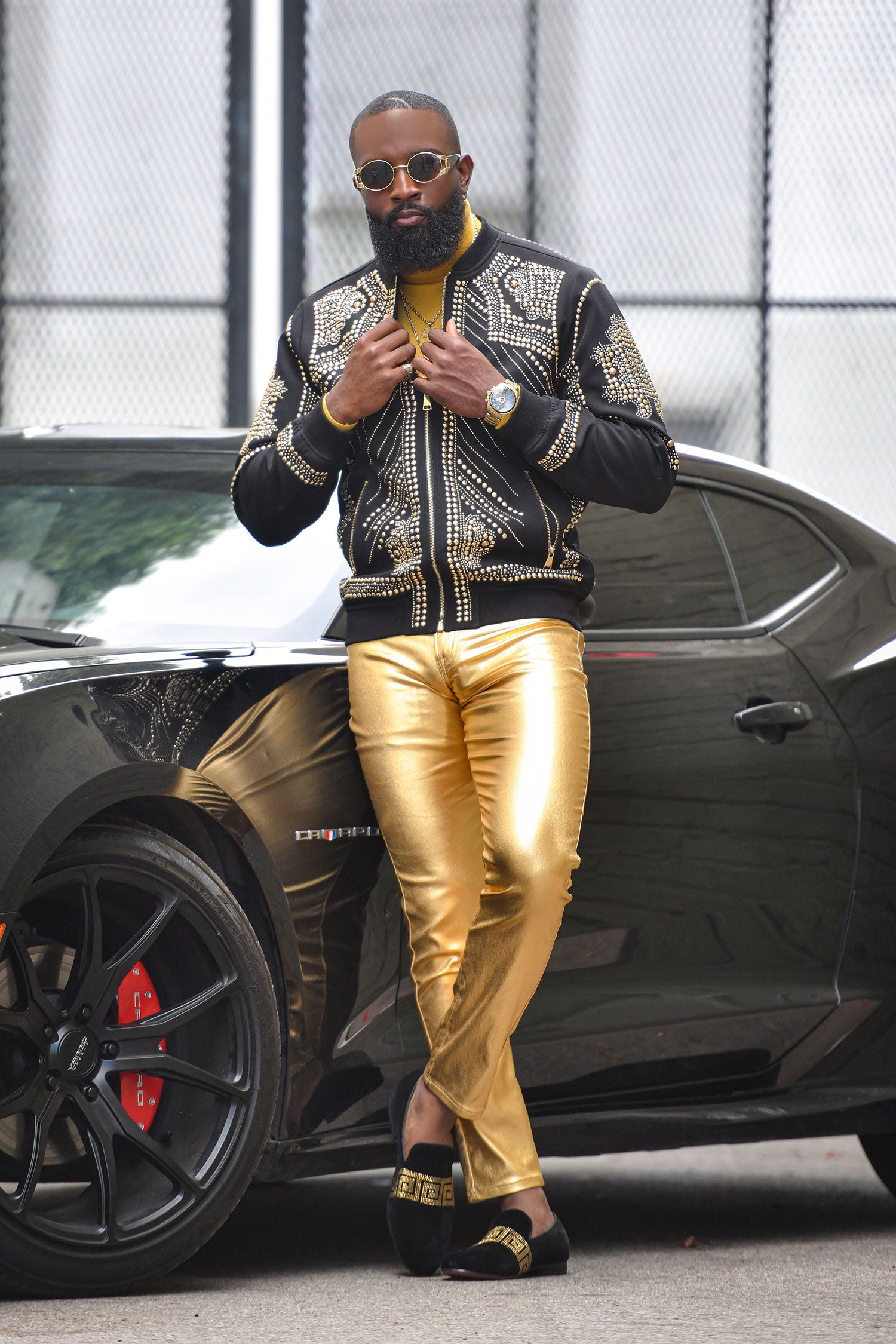 Barabas Men's Glossy Pattern Design Sparkly Luxury Dress Pants CP95 Gold