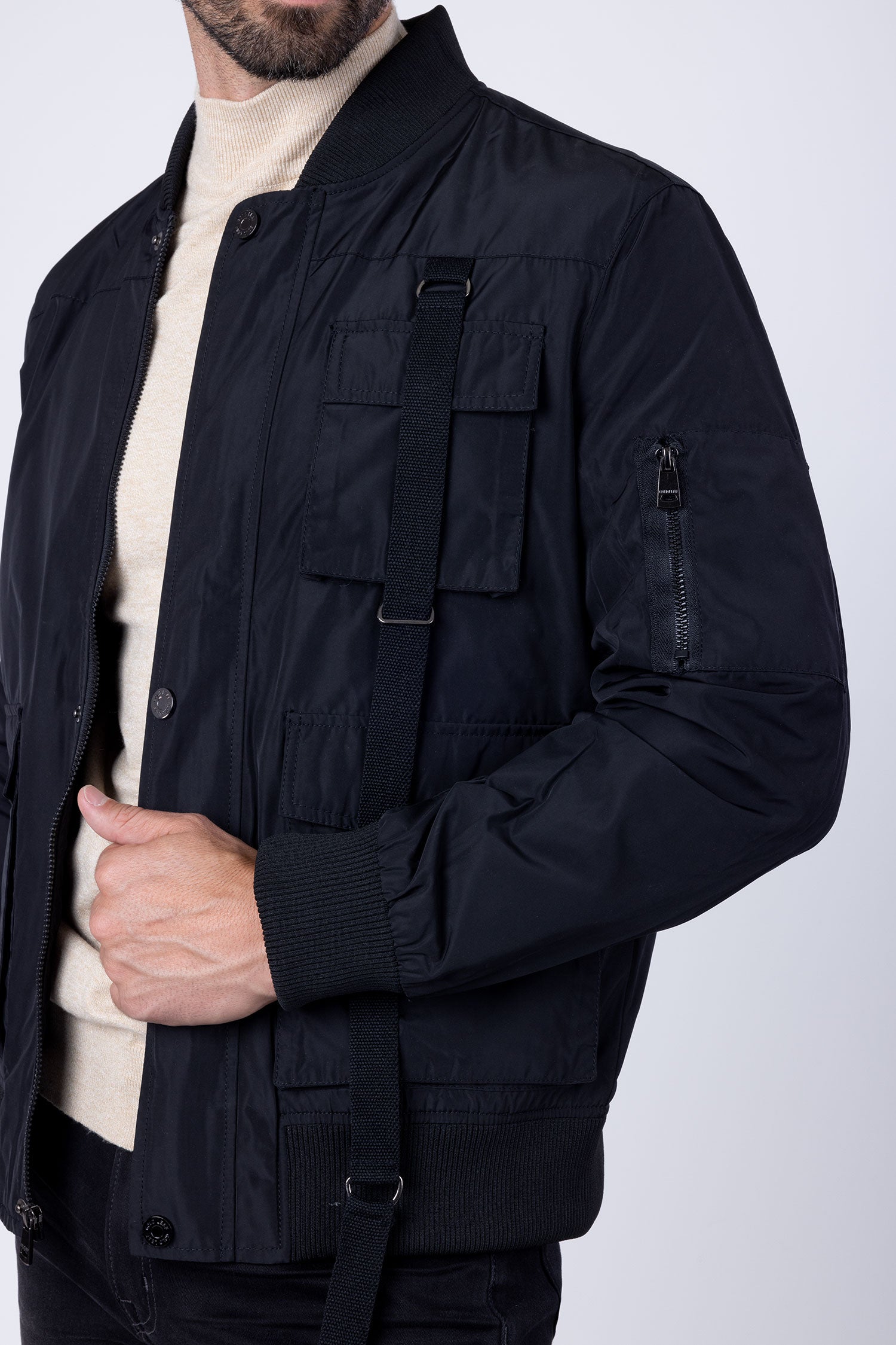 Barabas Men's Multi Pocket Zippers Closure Bomber Jacket GL15 Black