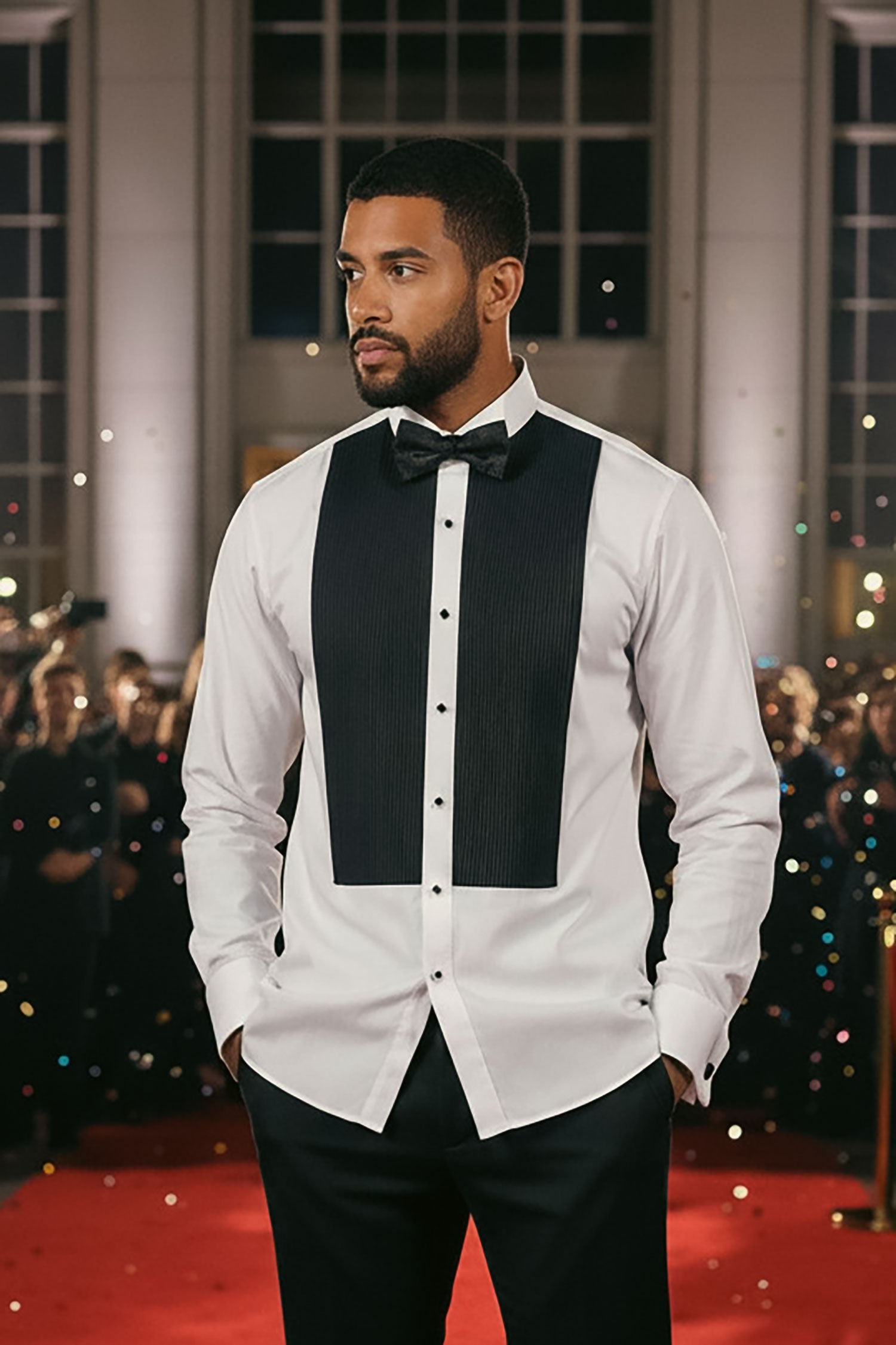 BARABAS Men's Tuxedo Wing Collar French Cuffs Long Sleeve Shirt 4txs02 White Black