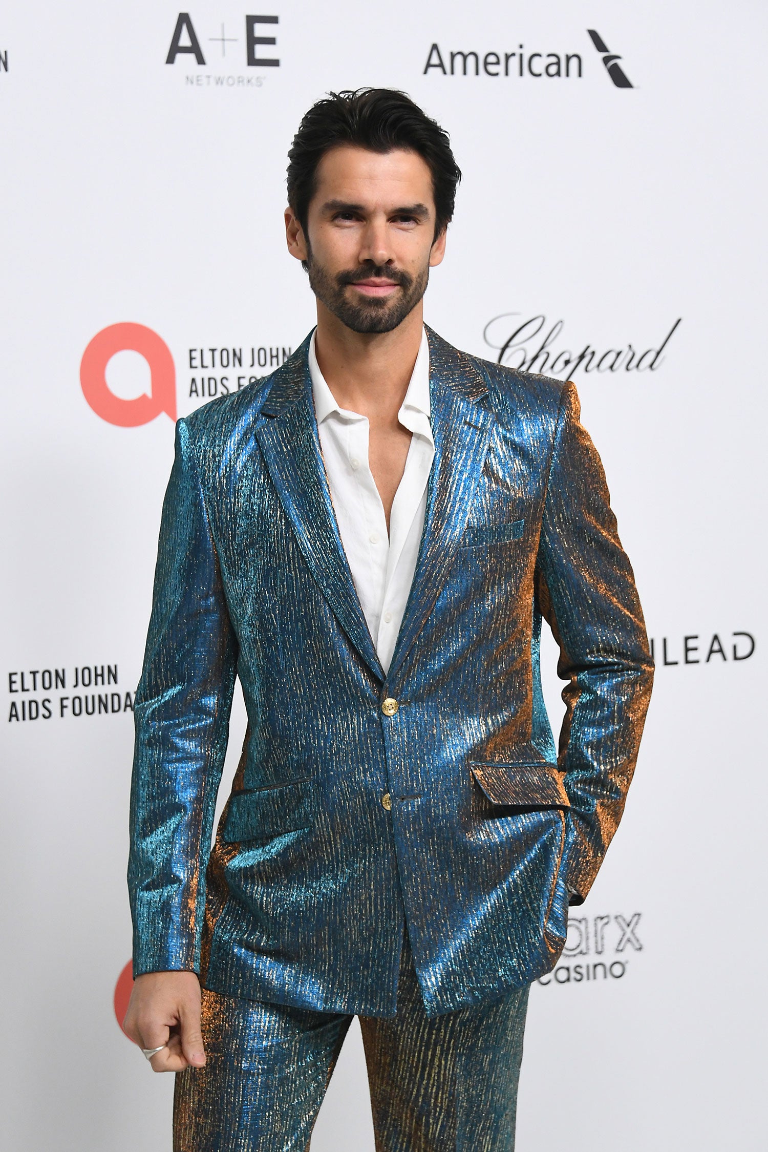 Barabas Men's Shiny Geometric Slim Fit Pattern Notch Lapel Suit 5SU42 Multi