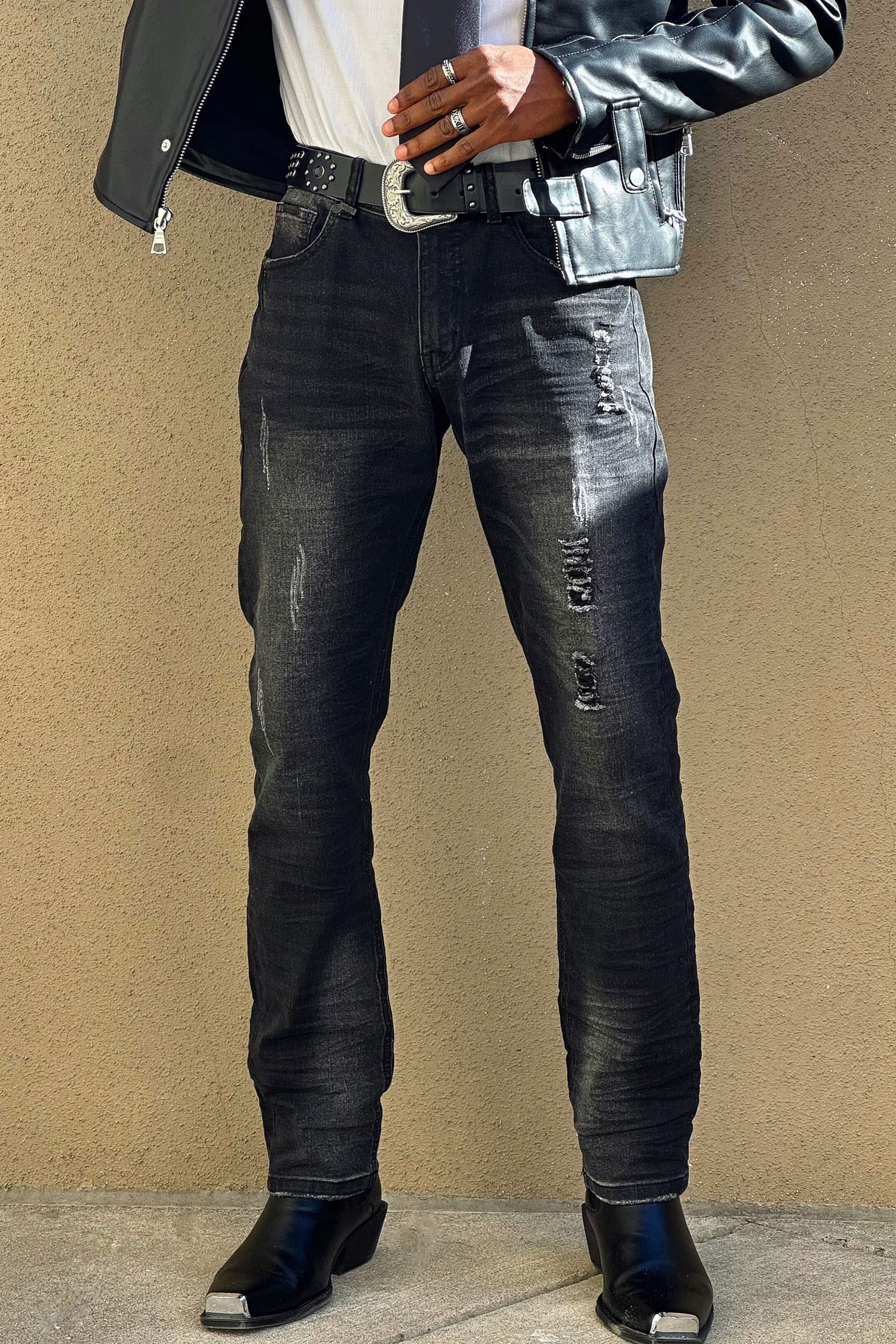 BARABAS Men's Distressed ripped Black blue Denim Jeans SN8851 Black
