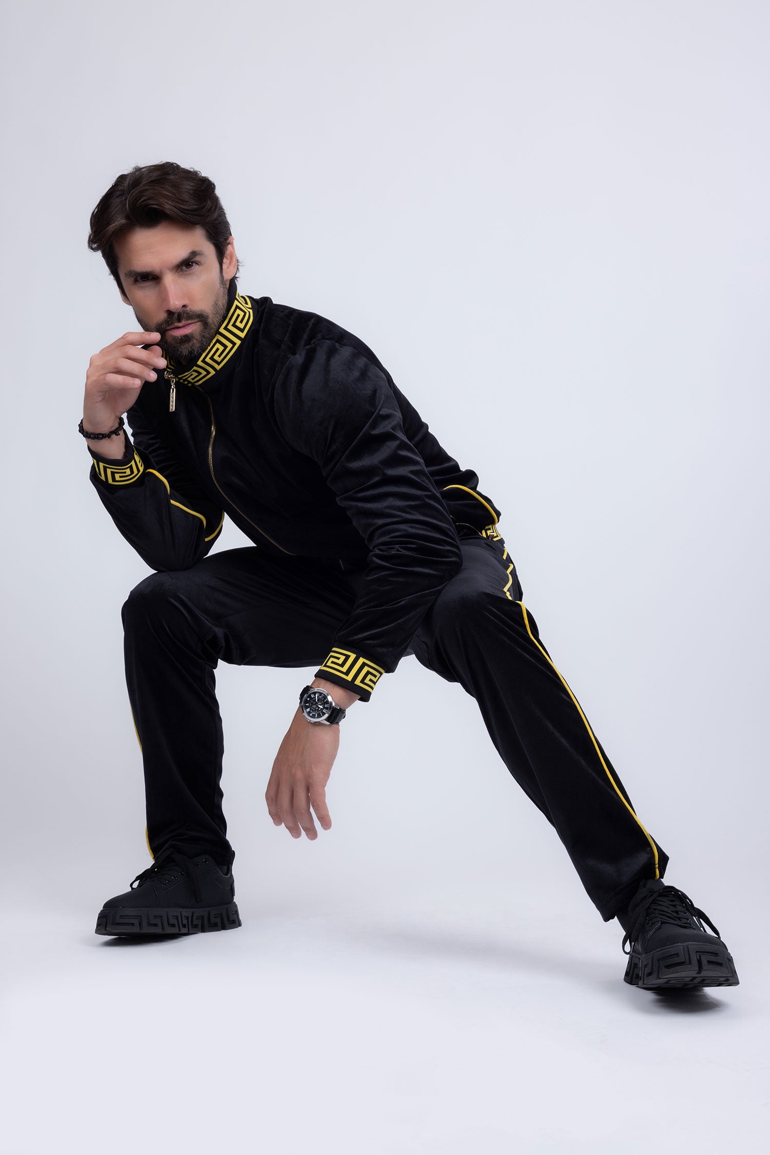 Barabas Men's Casual Street Medusa Greek Pattern Tracksuits JJ900 Black